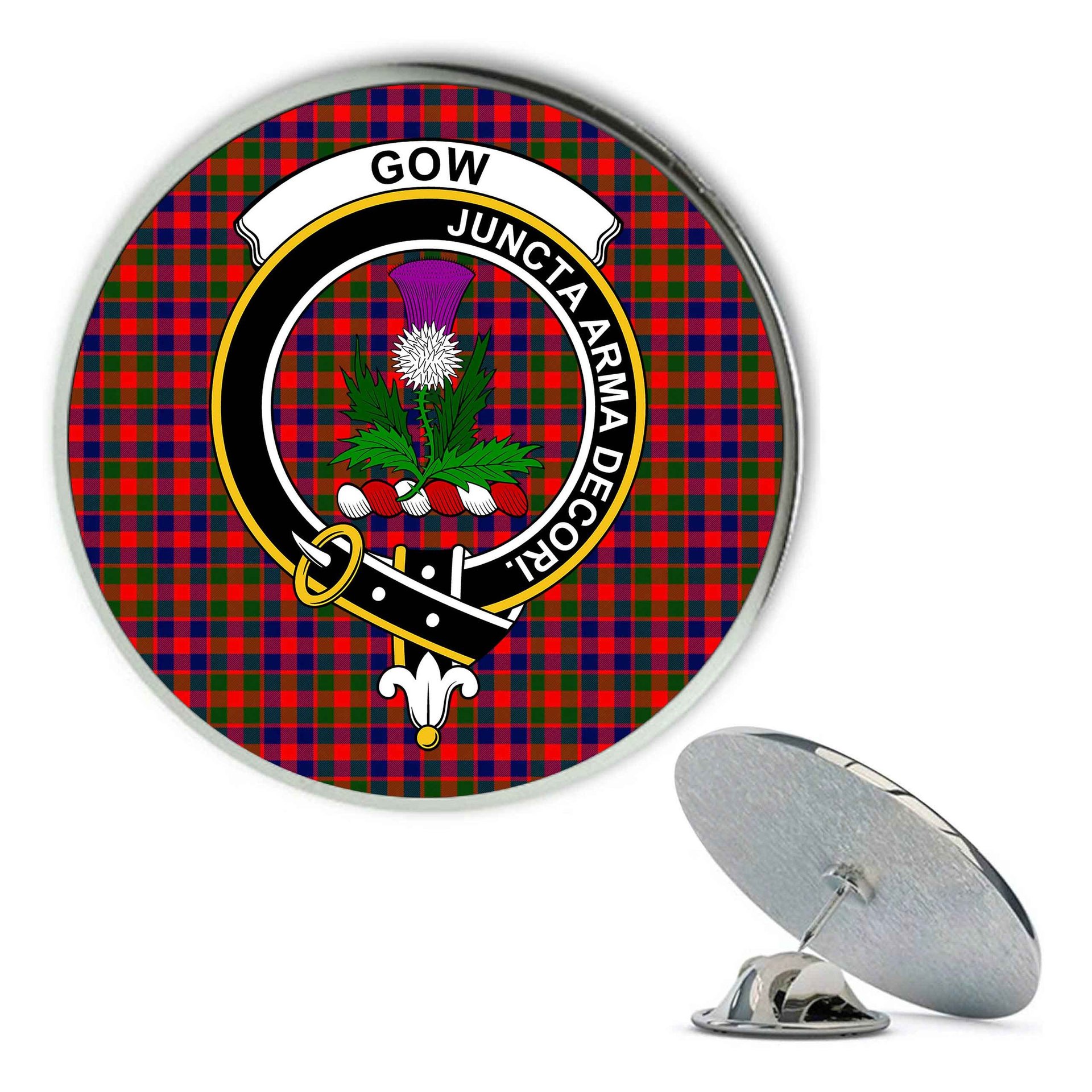 ScotsTee Shop Scottish Gow of Skeoch Metal Tartan Lapel Pin Scottish Clan Crest Badge