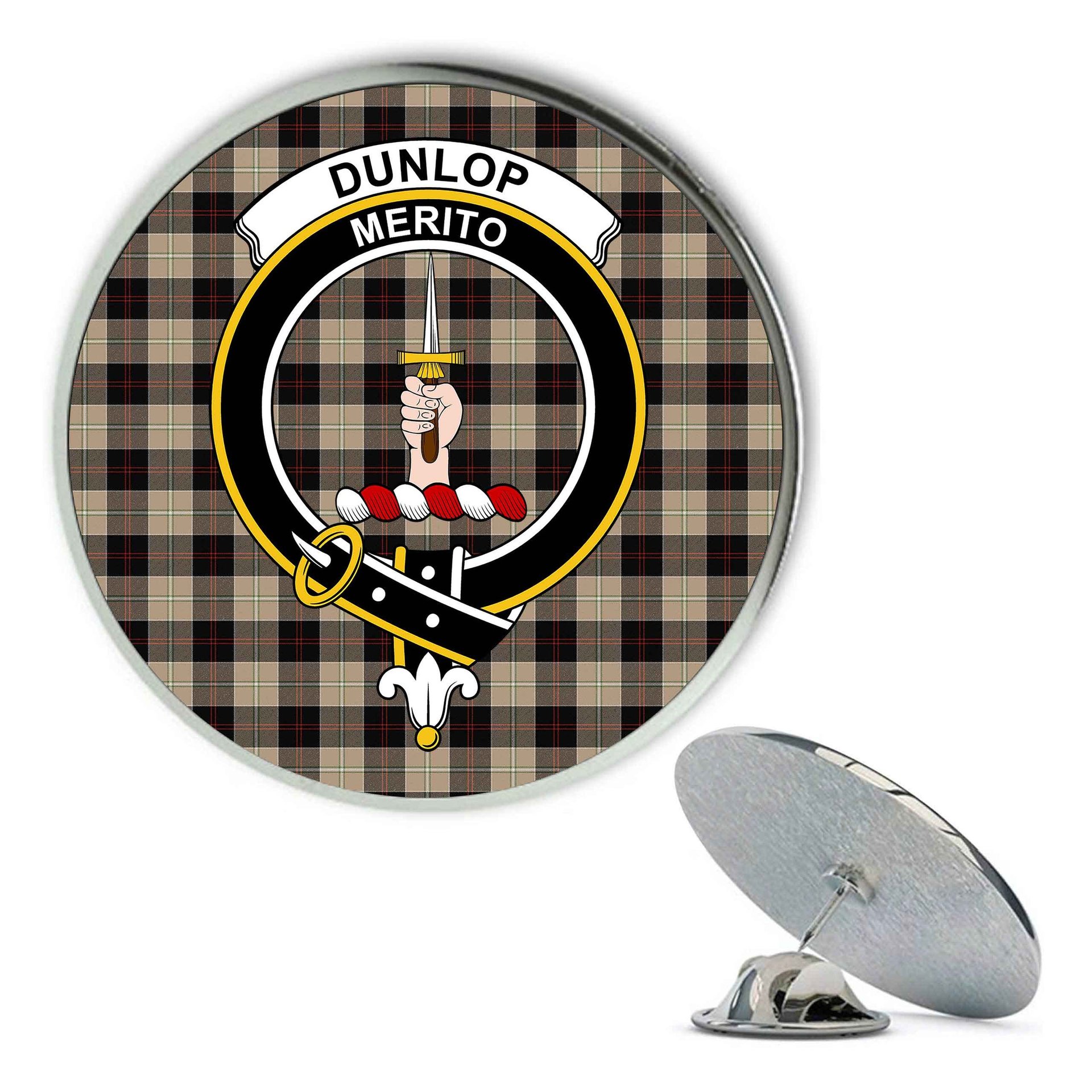 ScotsTee Shop Scottish Dunlop Hunting Ancient Metal Tartan Lapel Pin Scottish Clan Crest Badge