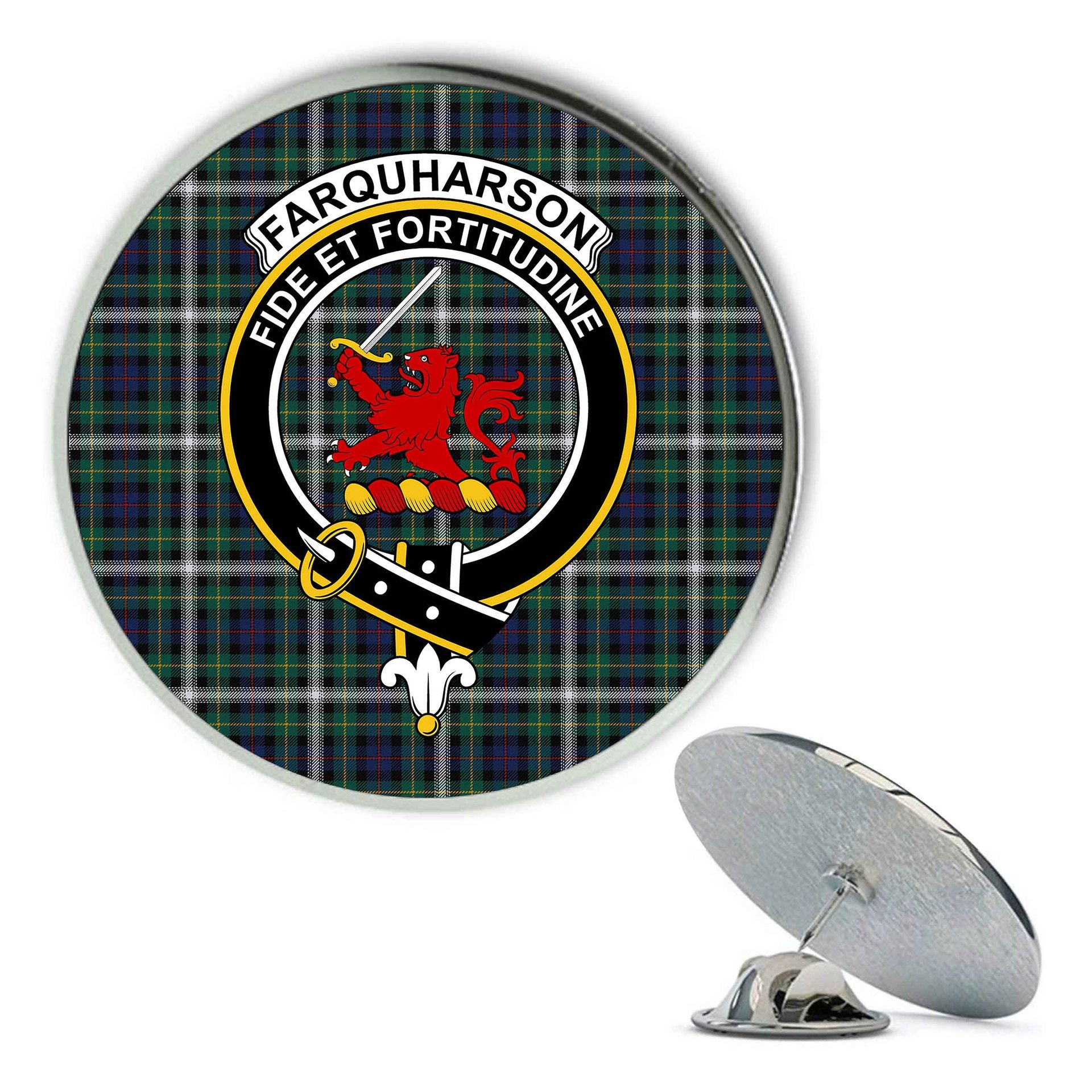 ScotsTee Shop Scottish Farquharson Dress Modern Metal Tartan Lapel Pin Scottish Clan Crest Badge