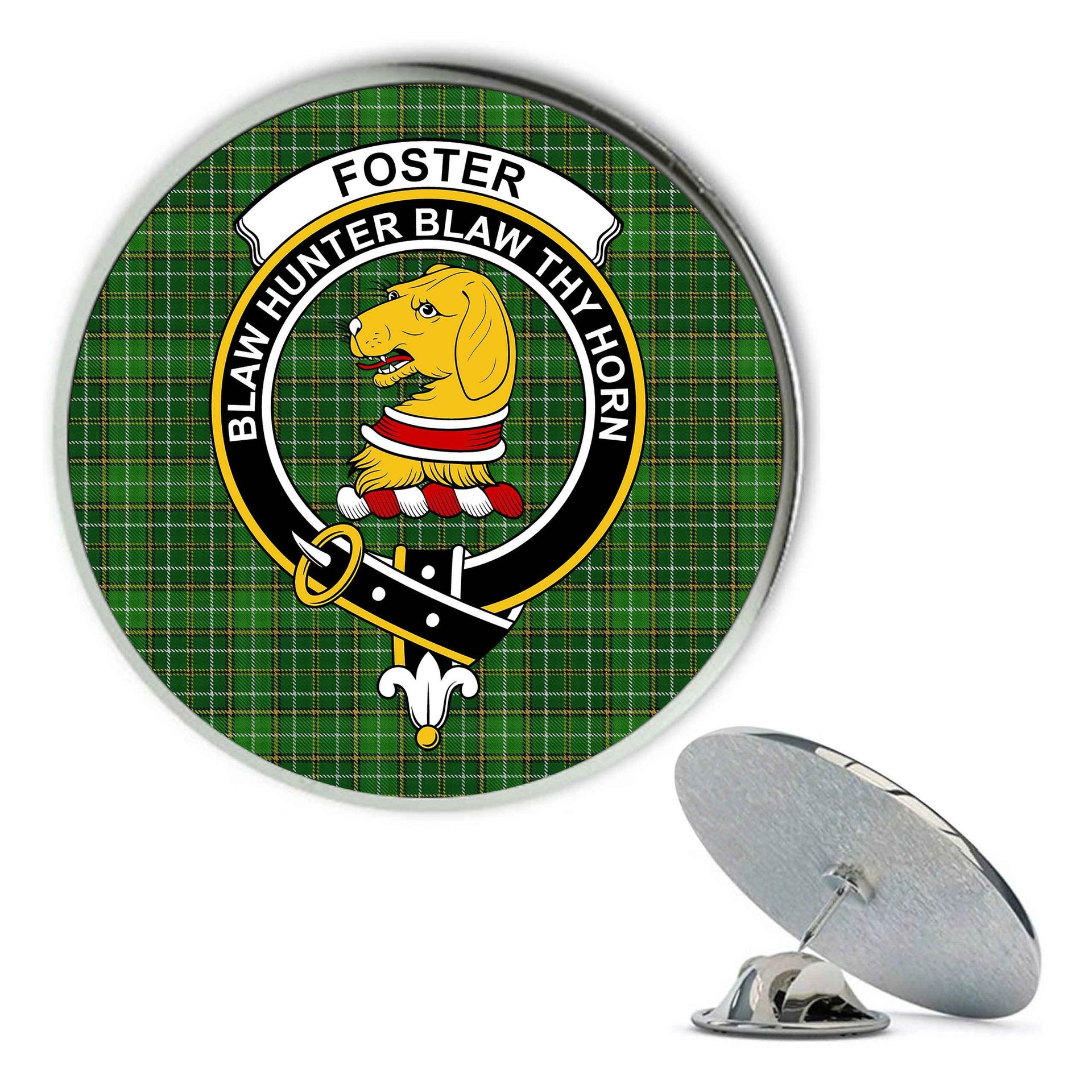 ScotsTee Shop Scottish Foster Hunting Metal Tartan Lapel Pin Scottish Clan Crest Badge