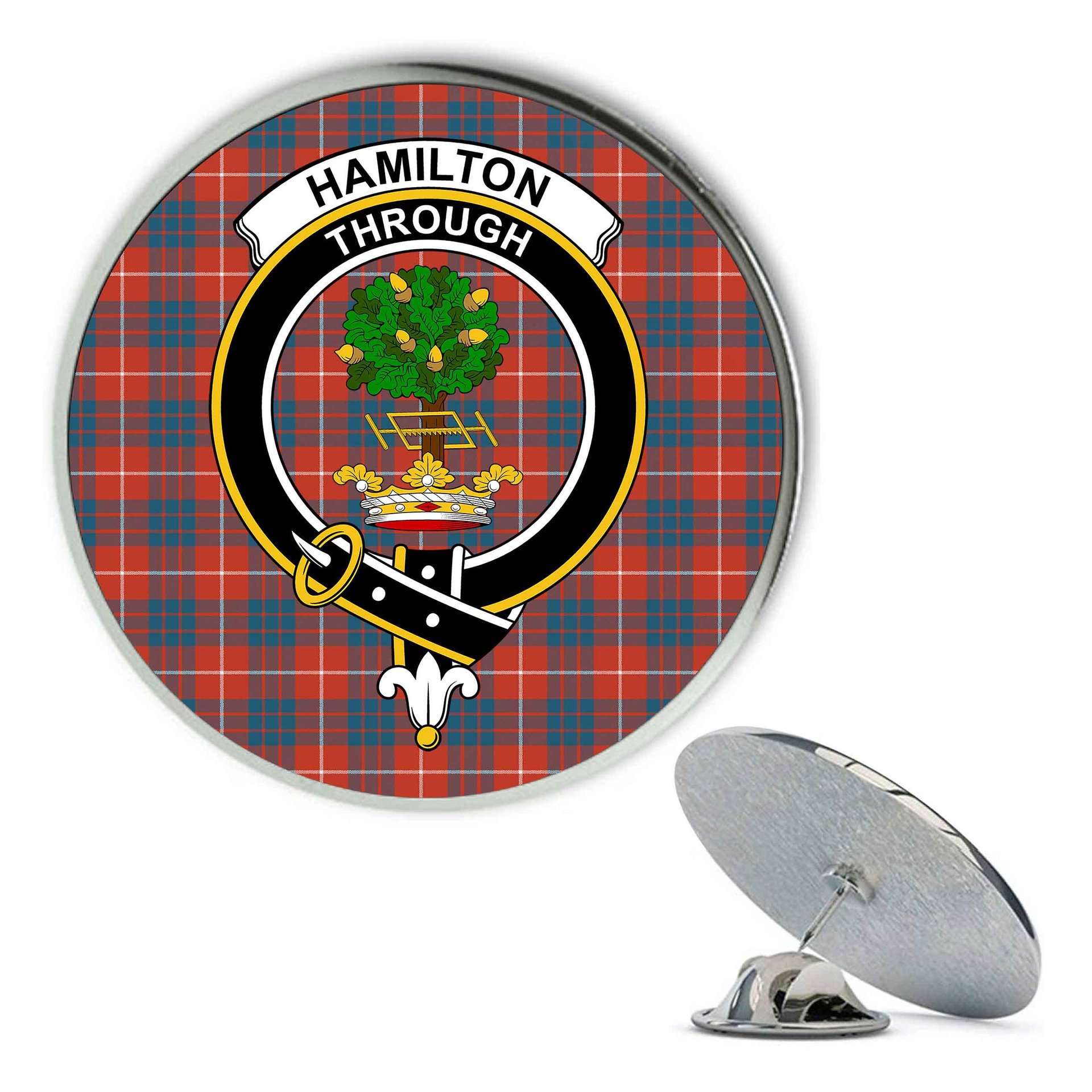 ScotsTee Shop Scottish Hamilton Ancient Metal Tartan Lapel Pin Scottish Clan Crest Badge