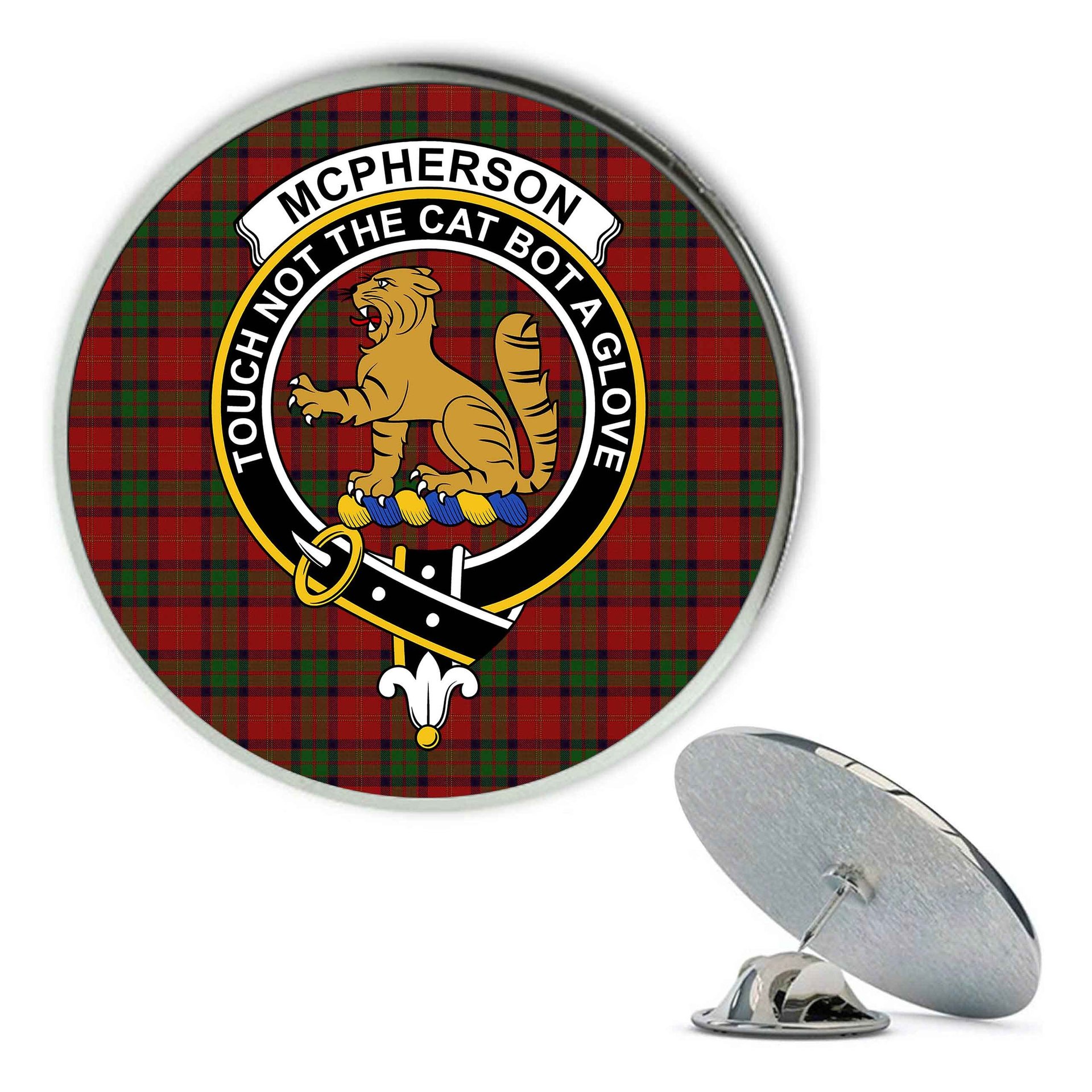 ScotsTee Shop Scottish McPherson of Cluny Metal Tartan Lapel Pin Scottish Clan Crest Badge