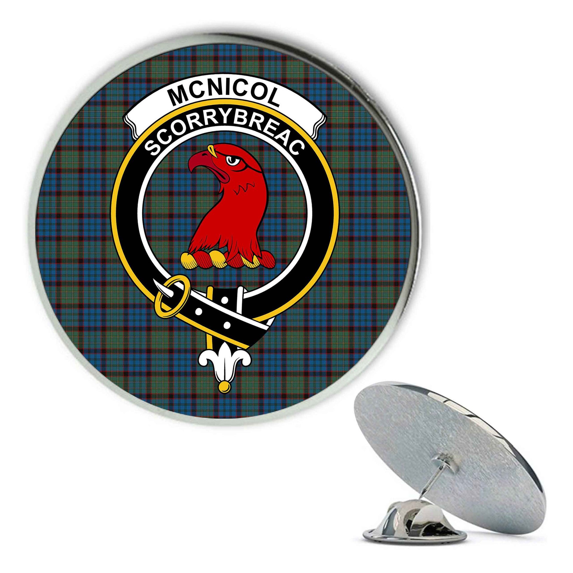 ScotsTee Shop Scottish McNicol Hunting Metal Tartan Lapel Pin Scottish Clan Crest Badge