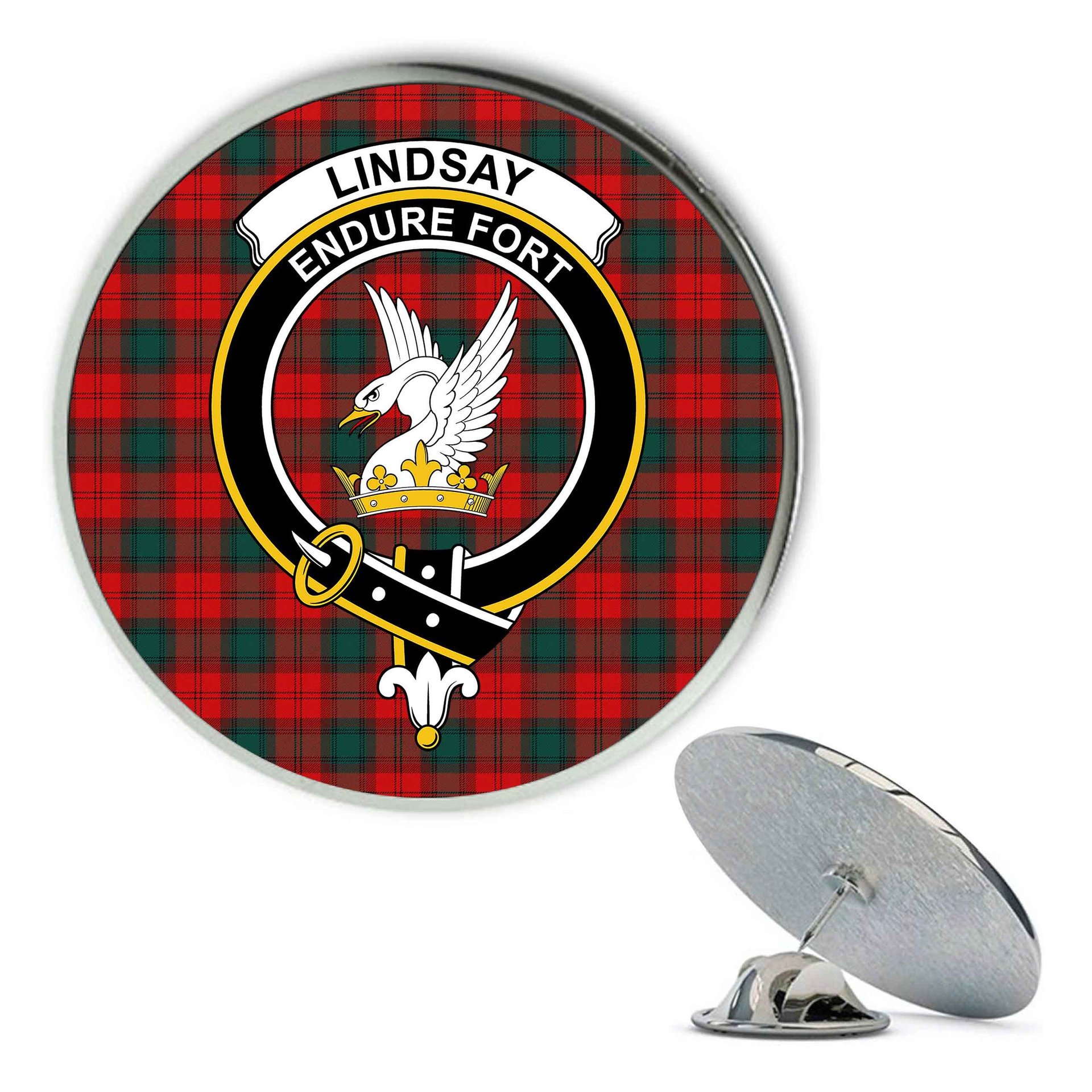 ScotsTee Shop Scottish Lindsay Black lines Modern Metal Tartan Lapel Pin Scottish Clan Crest Badge