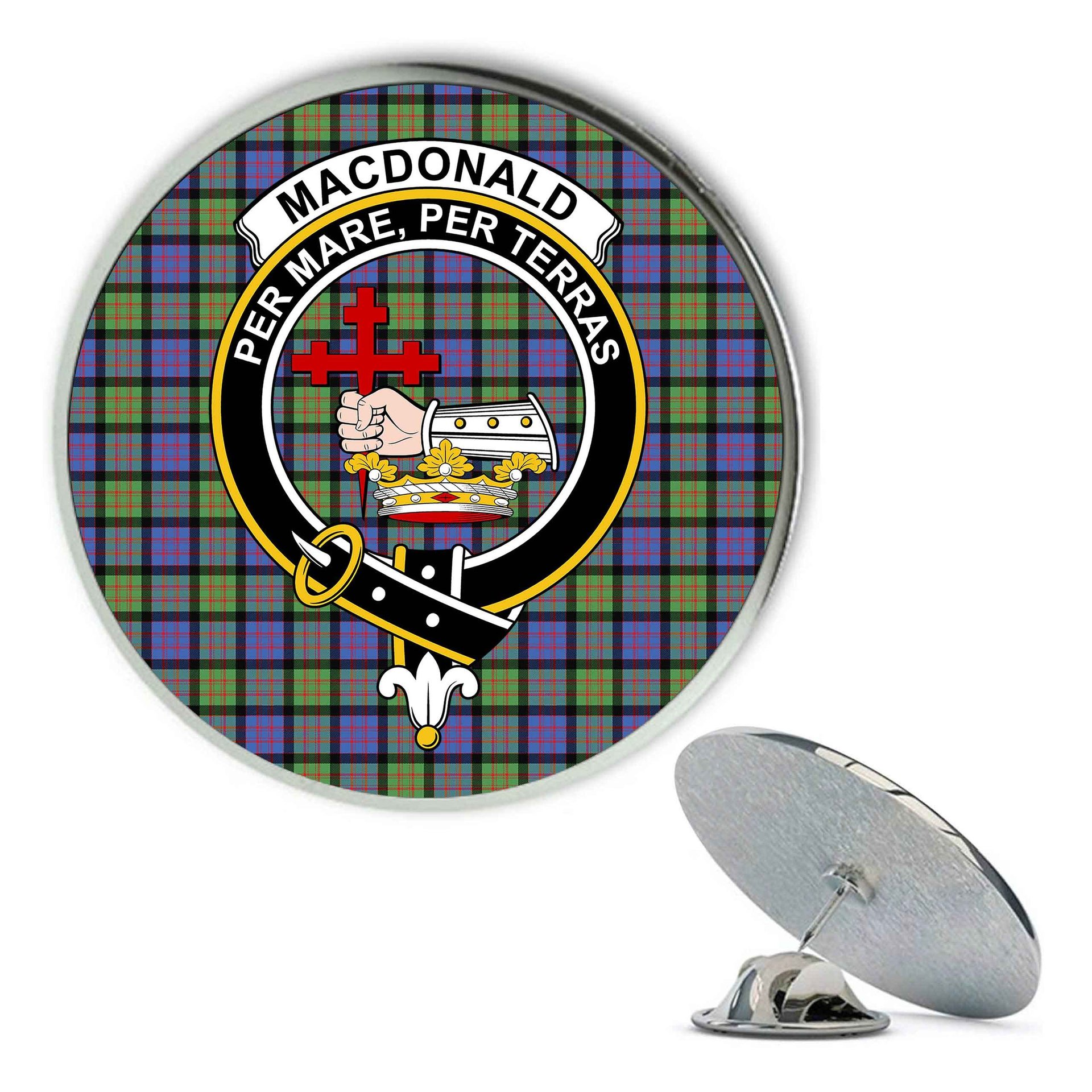 ScotsTee Shop Scottish MacDonald Ancient Metal Tartan Lapel Pin Scottish Clan Crest Badge