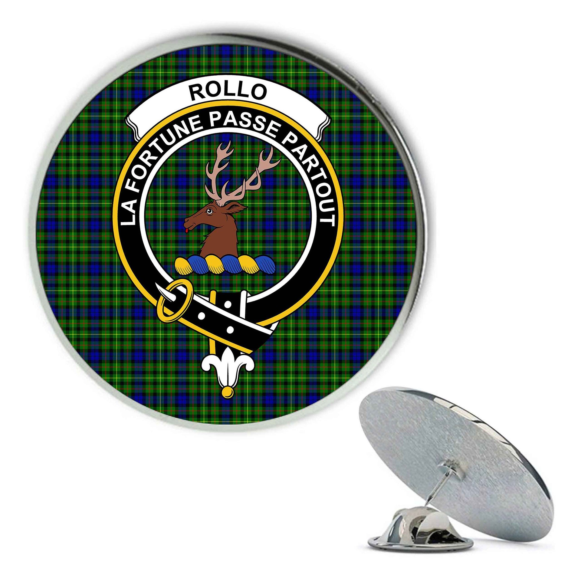 ScotsTee Shop Scottish Rollo SC Metal Tartan Lapel Pin Scottish Clan Crest Badge