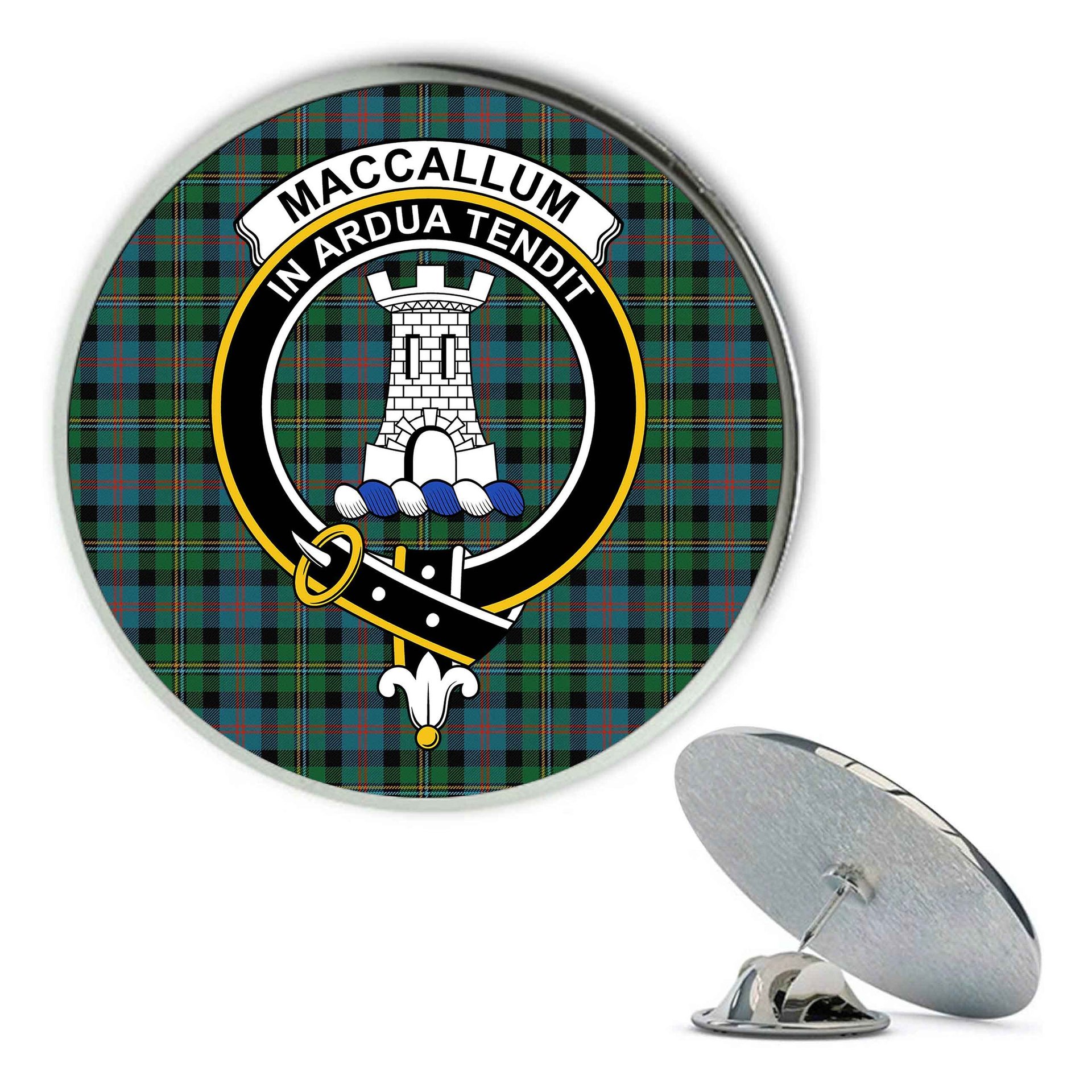 ScotsTee Shop Scottish MacCallum Ancient Metal Tartan Lapel Pin Scottish Clan Crest Badge