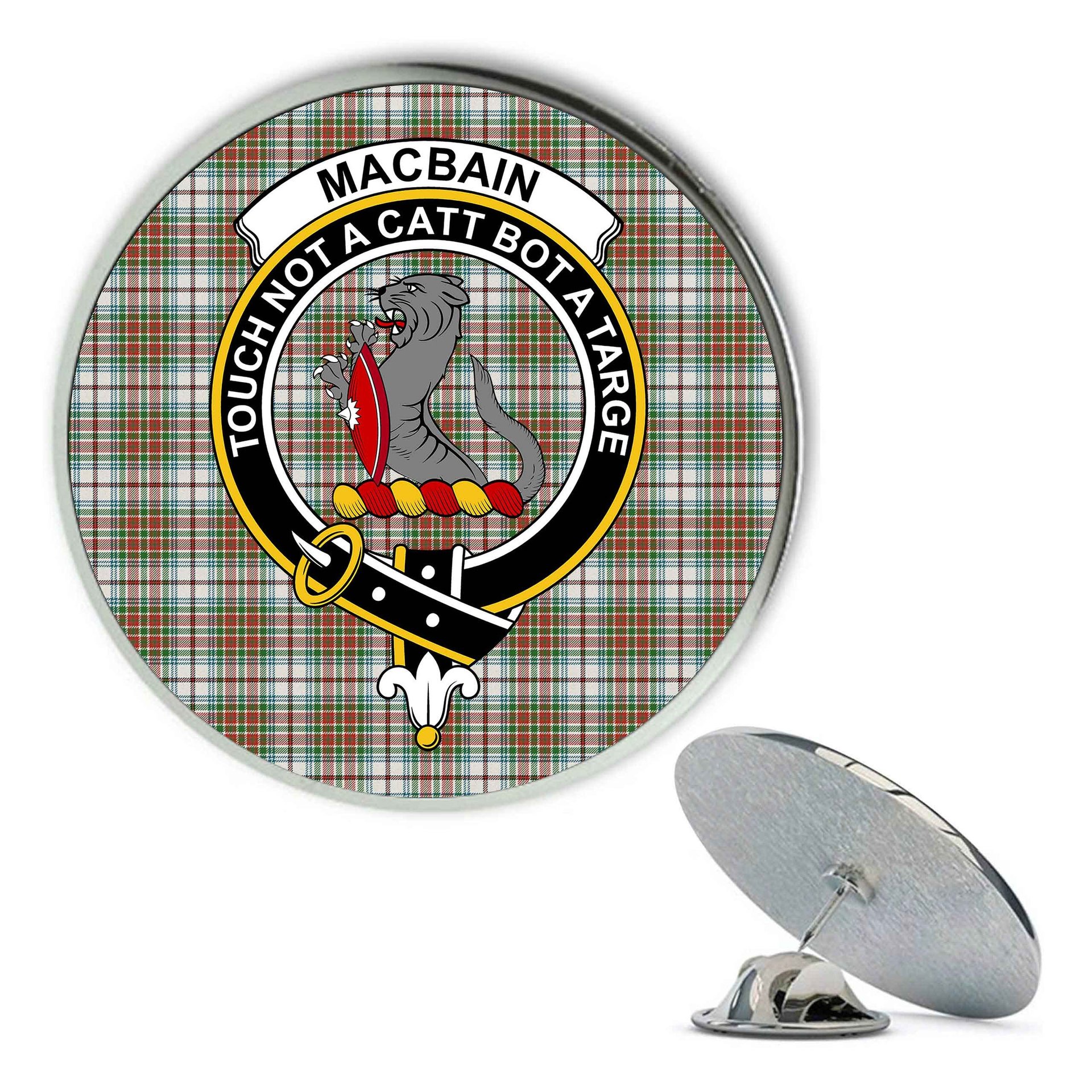 ScotsTee Shop Scottish MacBain Dress Ancient Metal Tartan Lapel Pin Scottish Clan Crest Badge