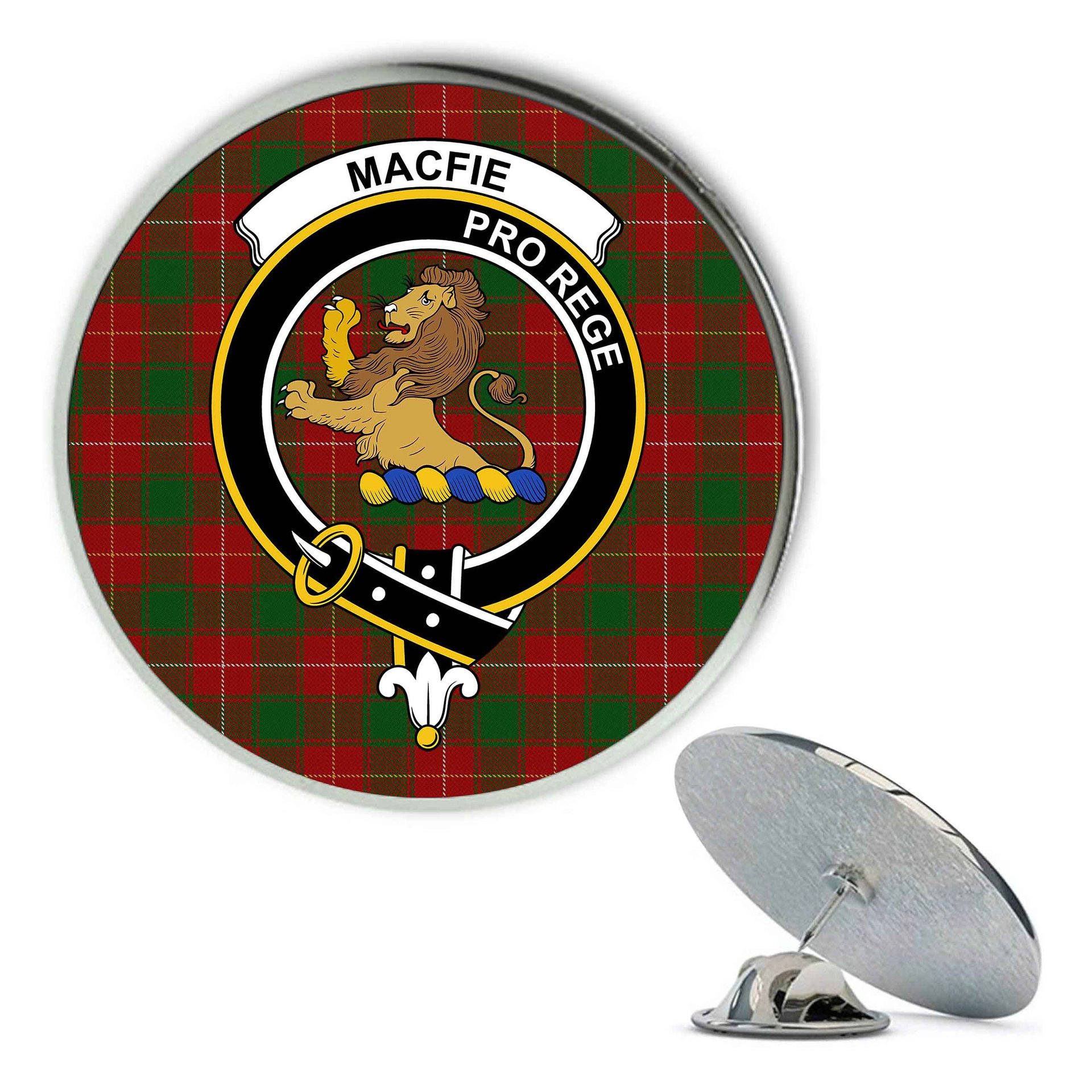 ScotsTee Shop Scottish MacFie Metal Tartan Lapel Pin Scottish Clan Crest Badge