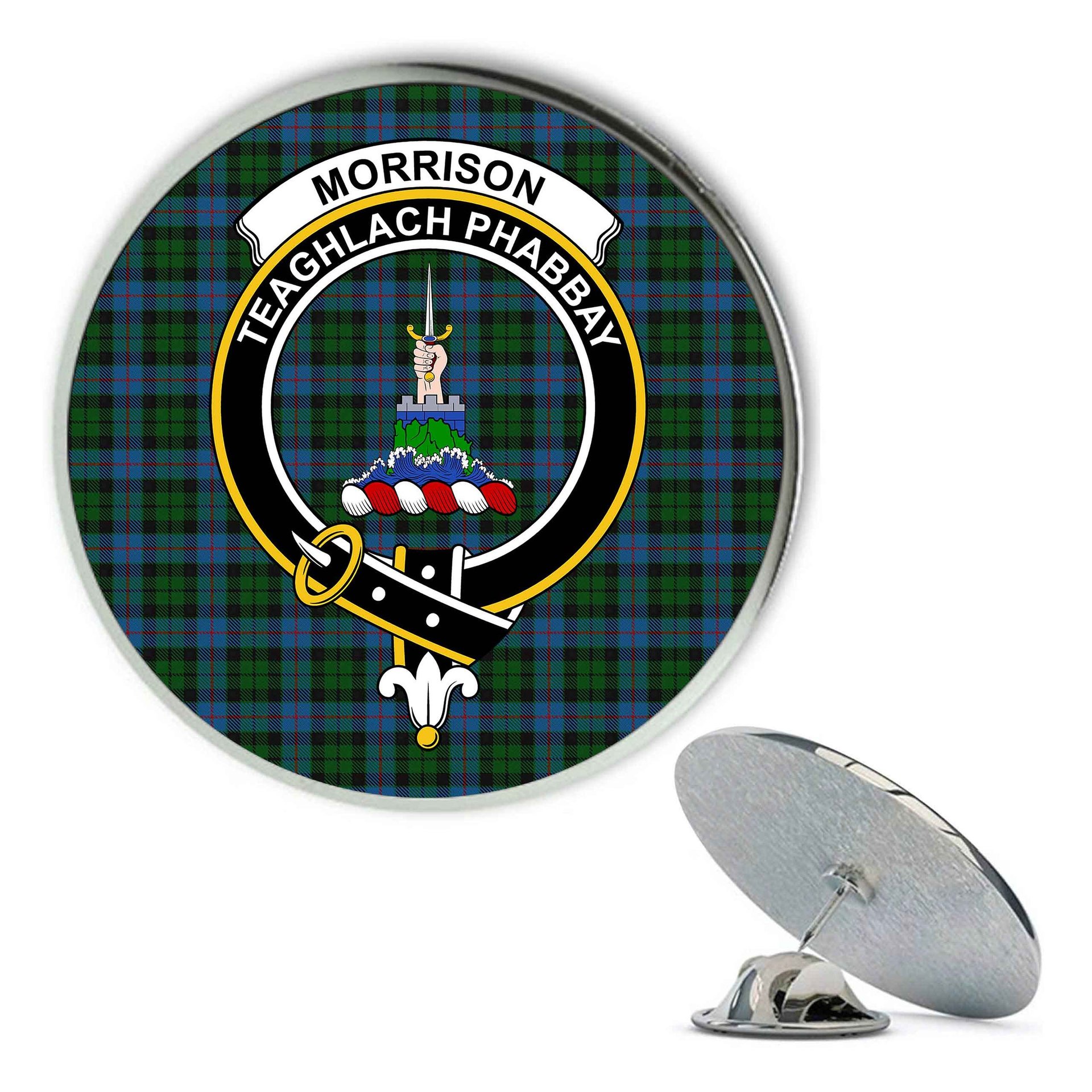ScotsTee Shop Scottish Morrison Society Metal Tartan Lapel Pin Scottish Clan Crest Badge