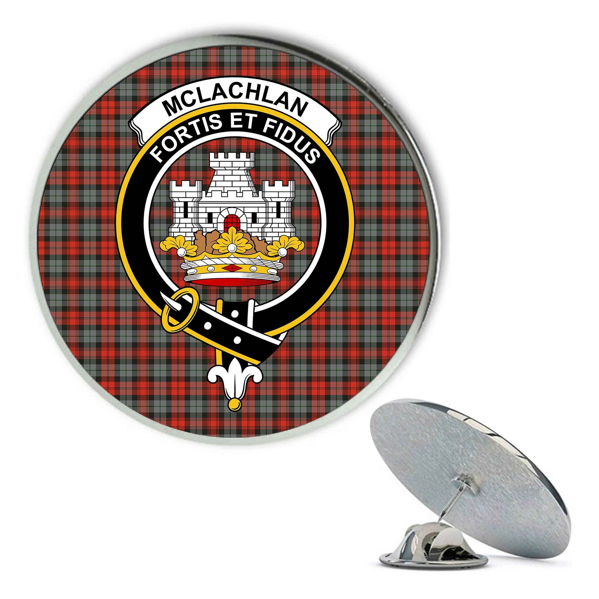 ScotsTee Shop Scottish McLachlan Weathered Metal Tartan Lapel Pin Scottish Clan Crest Badge