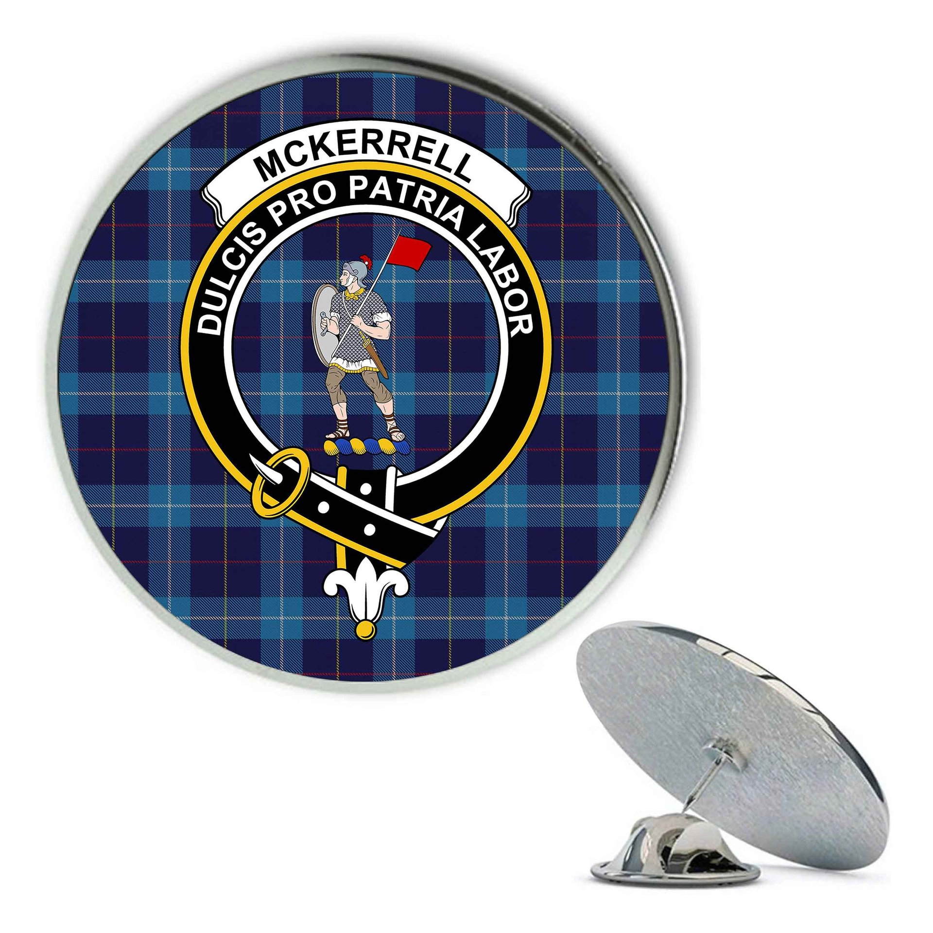 ScotsTee Shop Scottish McKerrell of Hillhouse Metal Tartan Lapel Pin Scottish Clan Crest Badge