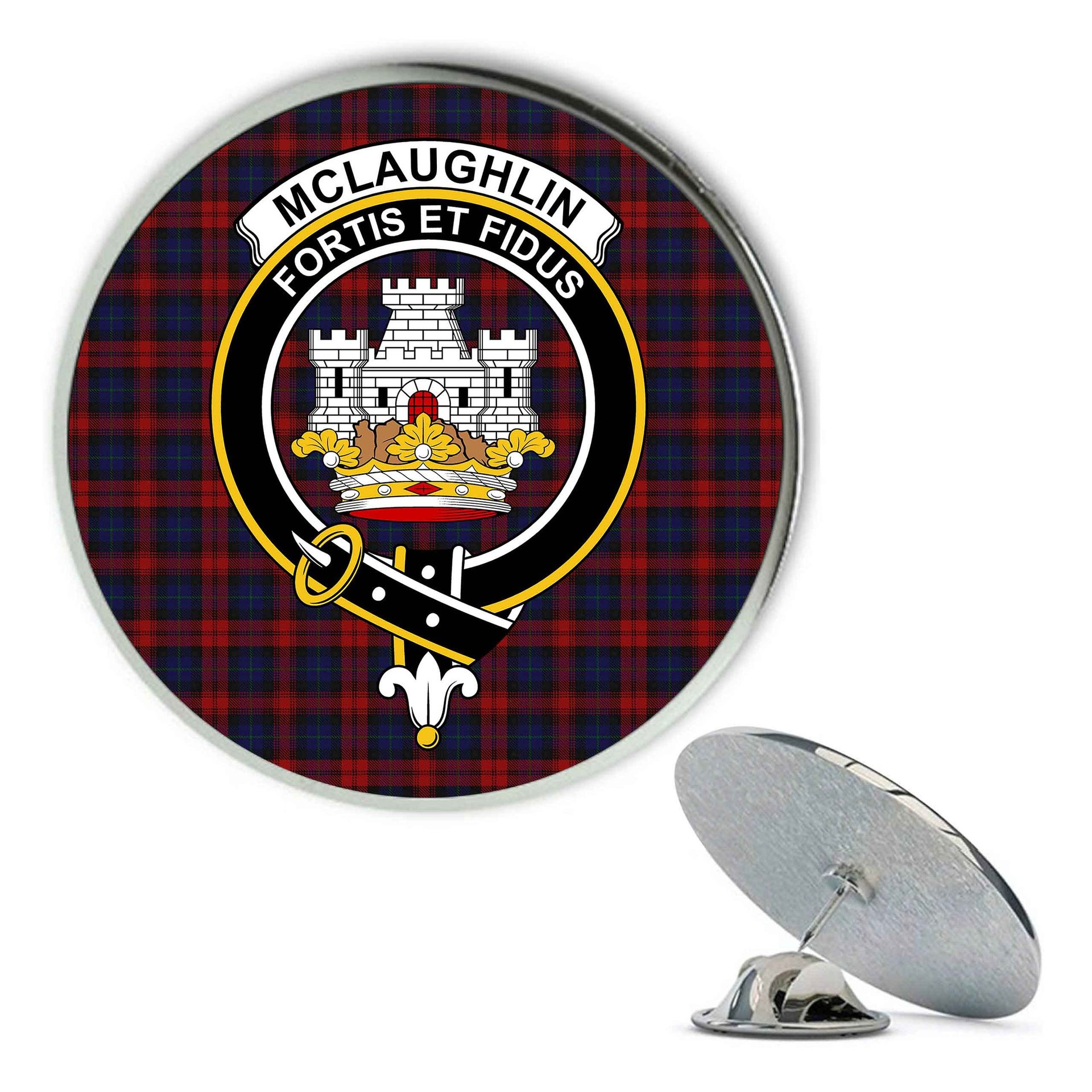 ScotsTee Shop Scottish McLaughlin Metal Tartan Lapel Pin Scottish Clan Crest Badge