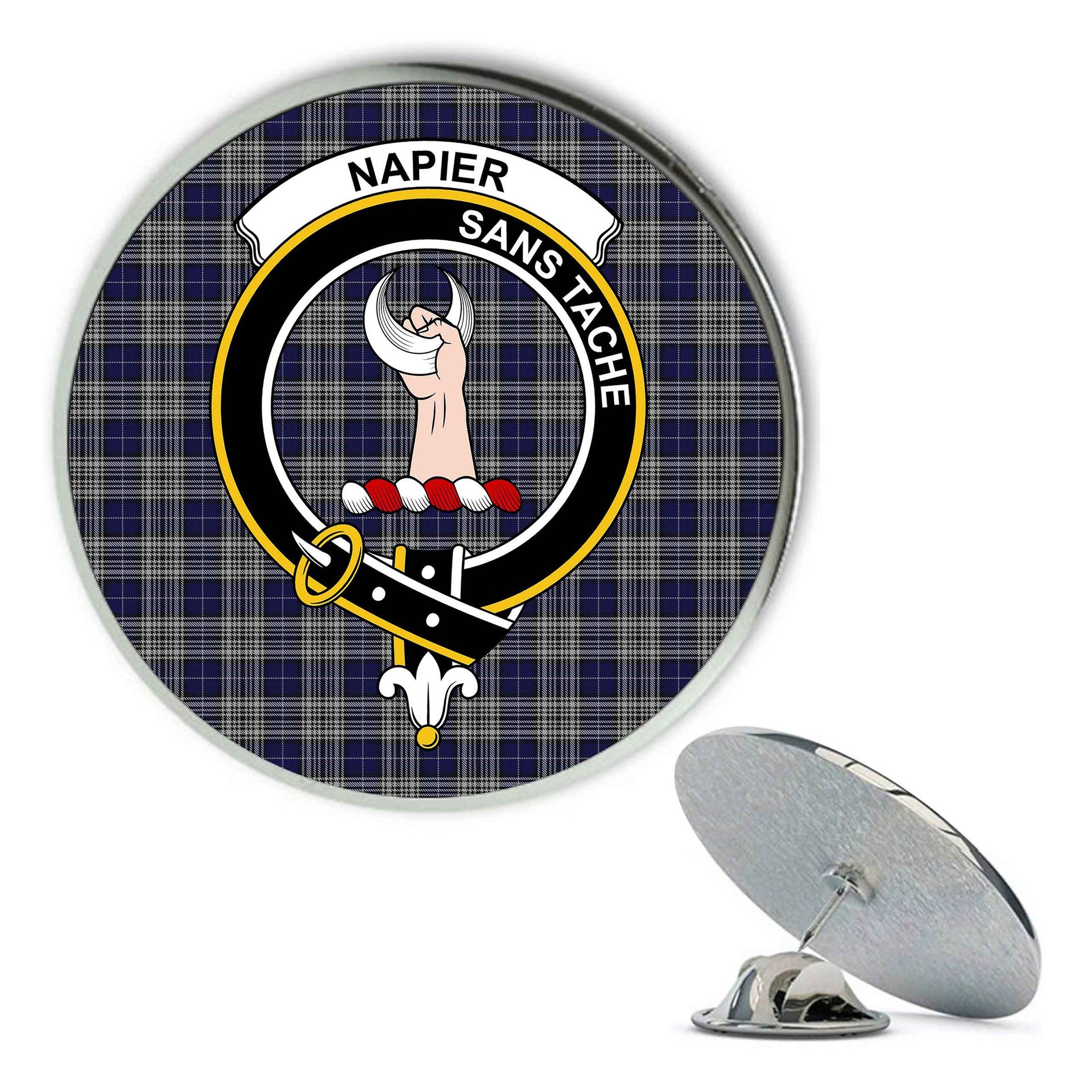 ScotsTee Shop Scottish Napier Metal Tartan Lapel Pin Scottish Clan Crest Badge