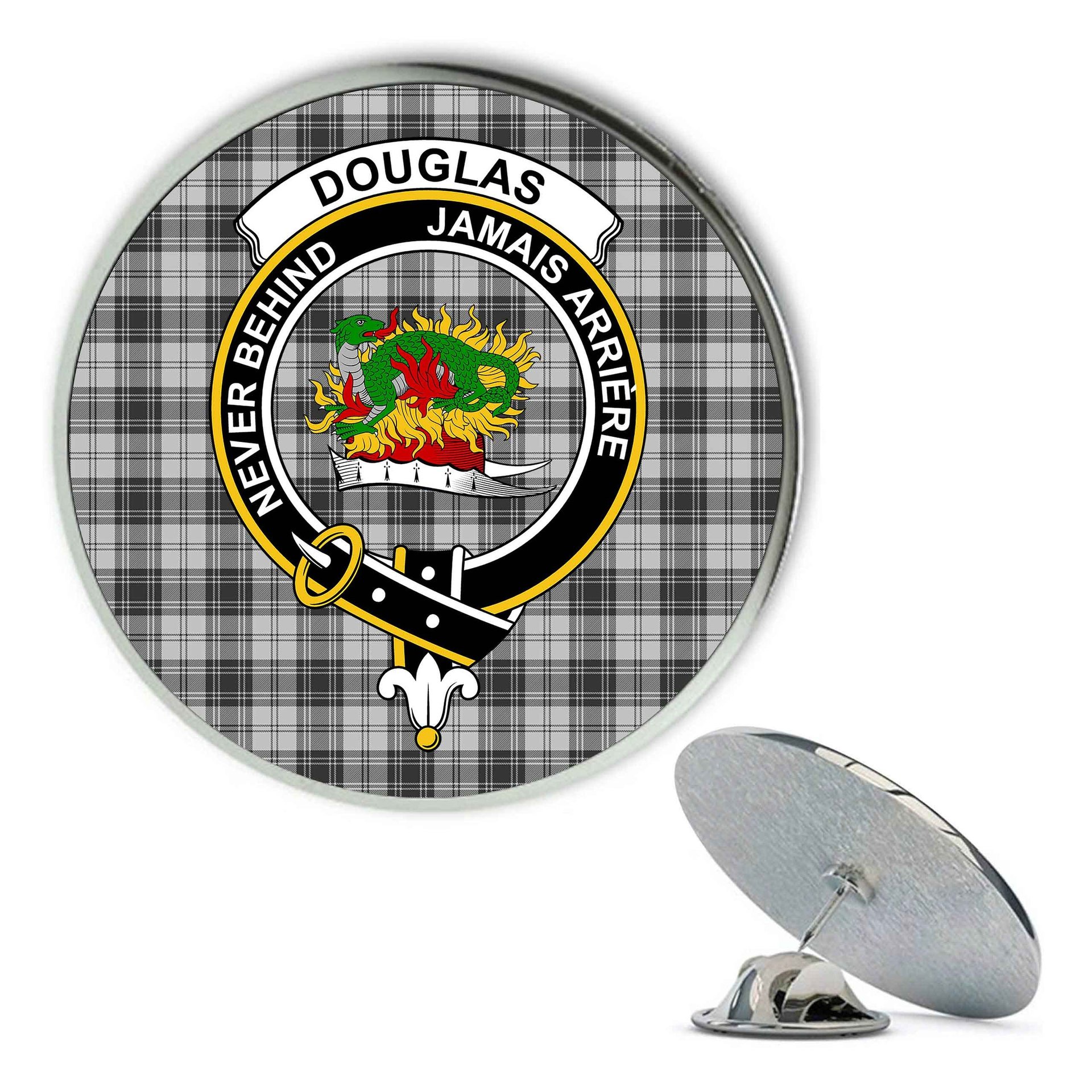 ScotsTee Shop Scottish Douglas Grey Modern Metal Tartan Lapel Pin Scottish Clan Crest Badge
