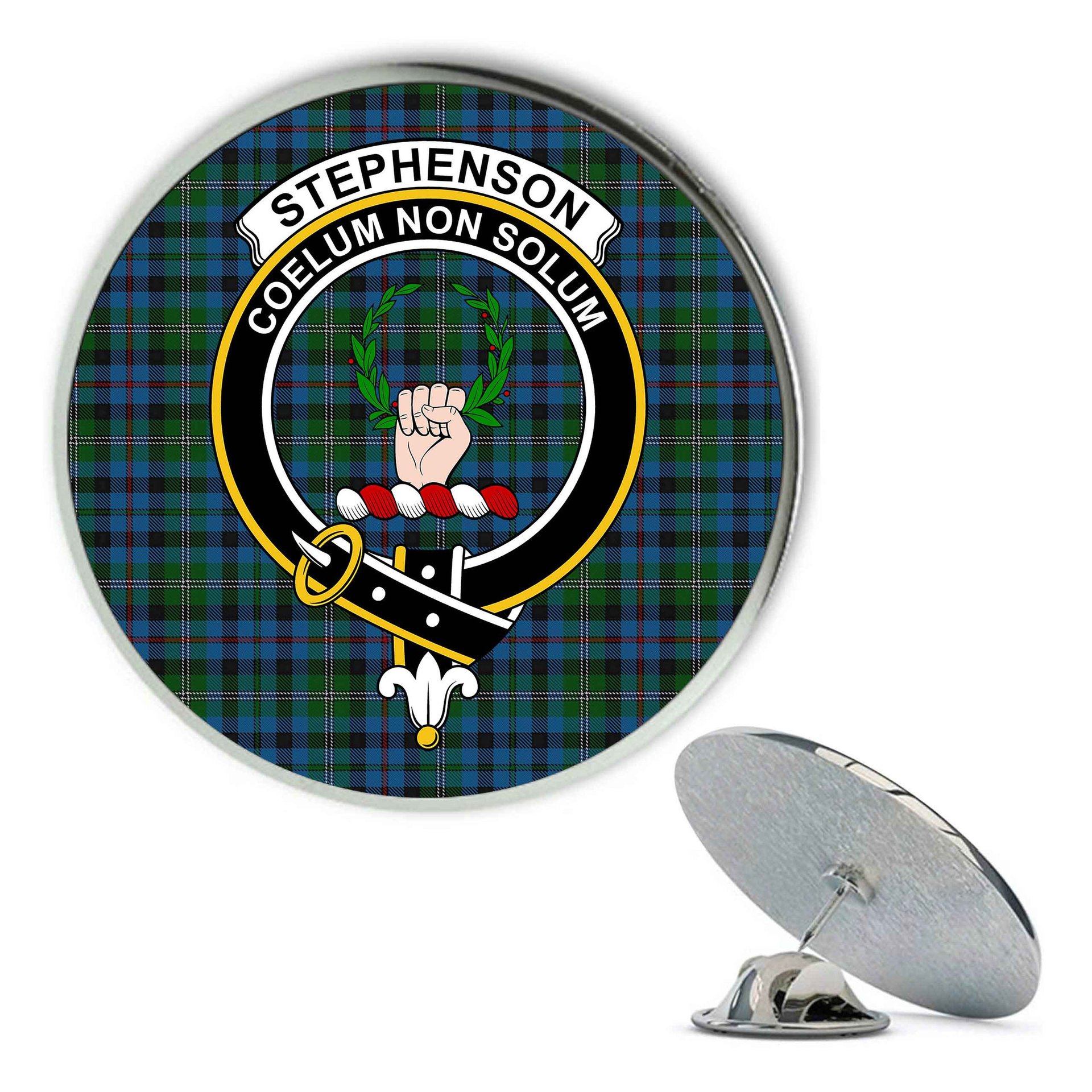 ScotsTee Shop Scottish Stephenson Hunting Red Stripe Metal Tartan Lapel Pin Scottish Clan Crest Badge