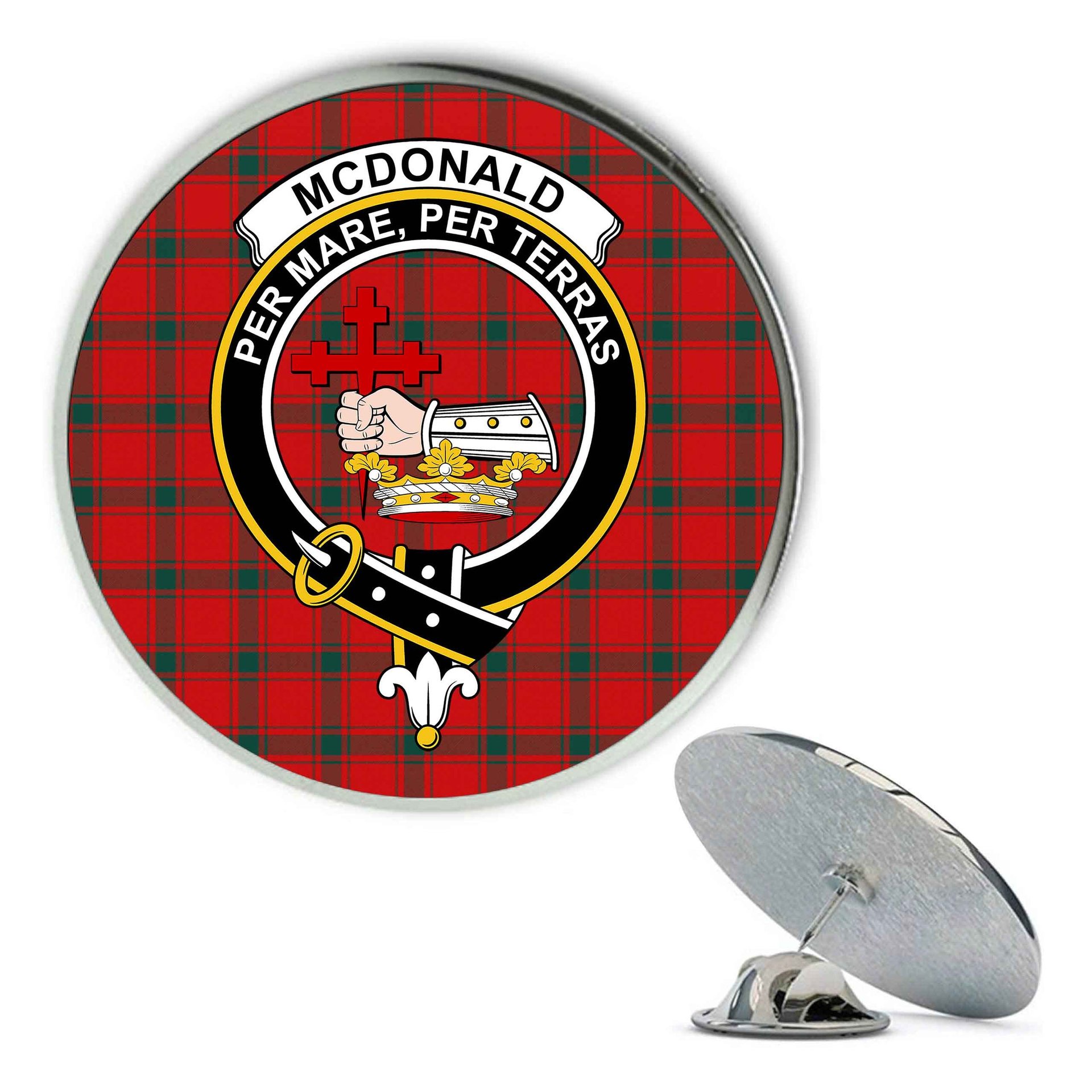 ScotsTee Shop Scottish McDonald of Sleat Modern Metal Tartan Lapel Pin Scottish Clan Crest Badge
