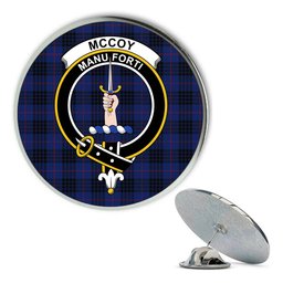 ScotsTee Shop Scottish McCoy Blue Metal Tartan Lapel Pin Scottish Clan Crest Badge