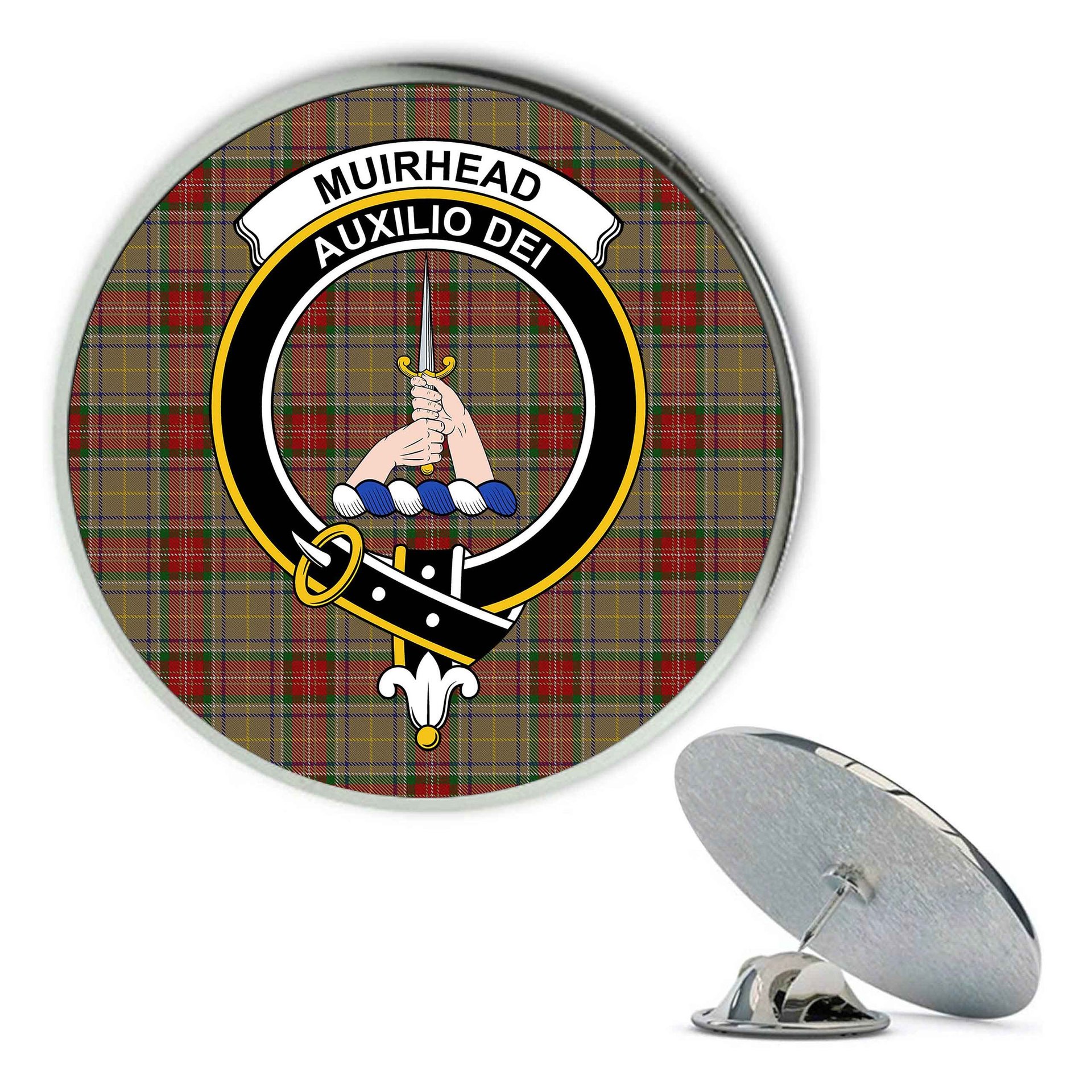 ScotsTee Shop Scottish Muirhead Old Metal Tartan Lapel Pin Scottish Clan Crest Badge