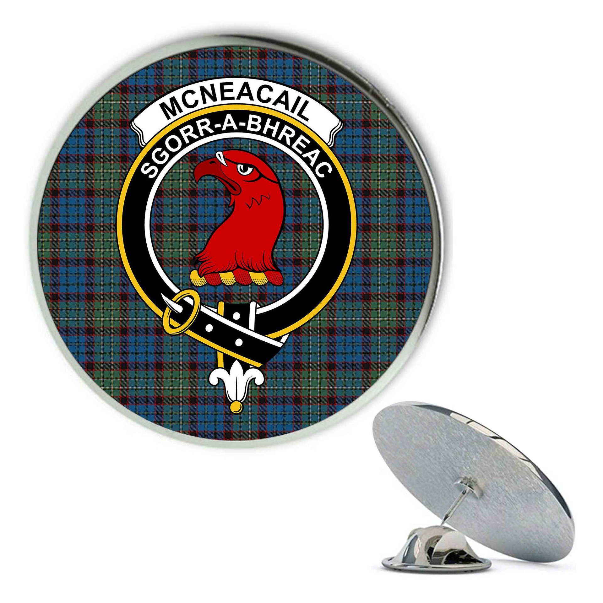 ScotsTee Shop Scottish McNeacail Hunting Metal Tartan Lapel Pin Scottish Clan Crest Badge