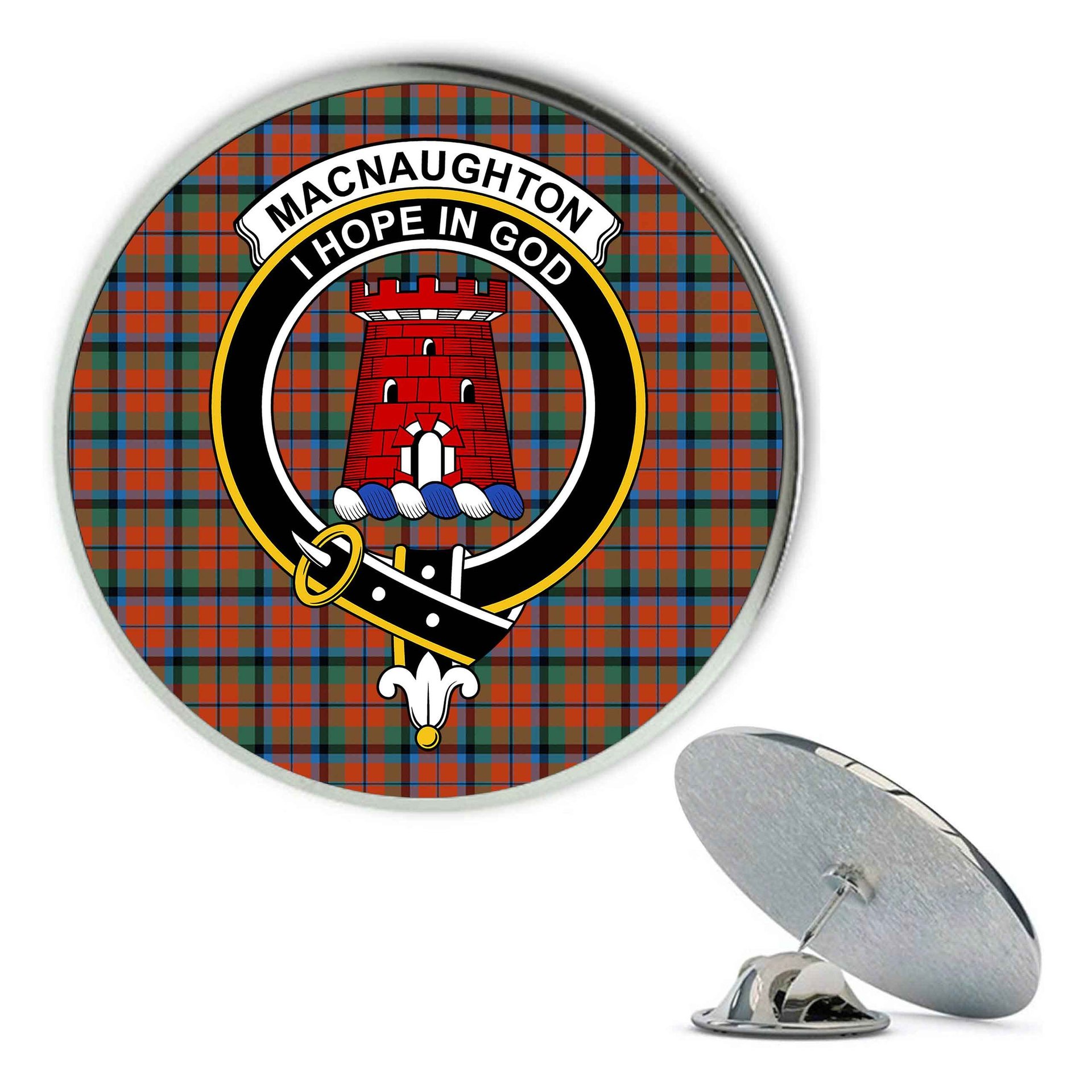 ScotsTee Shop Scottish MacNaughton Ancient Metal Tartan Lapel Pin Scottish Clan Crest Badge