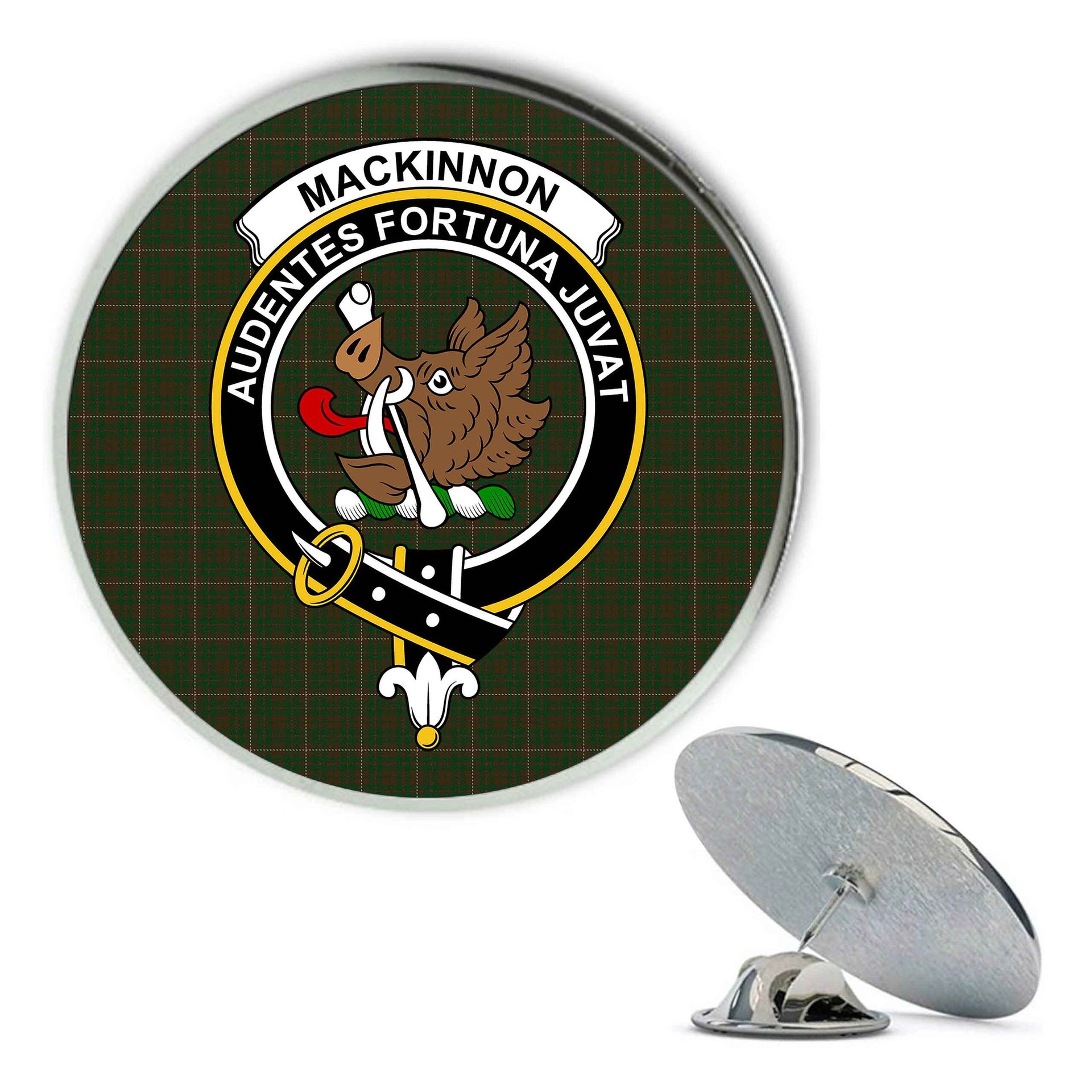 ScotsTee Shop Scottish MacKinnon Hunting Metal Tartan Lapel Pin Scottish Clan Crest Badge