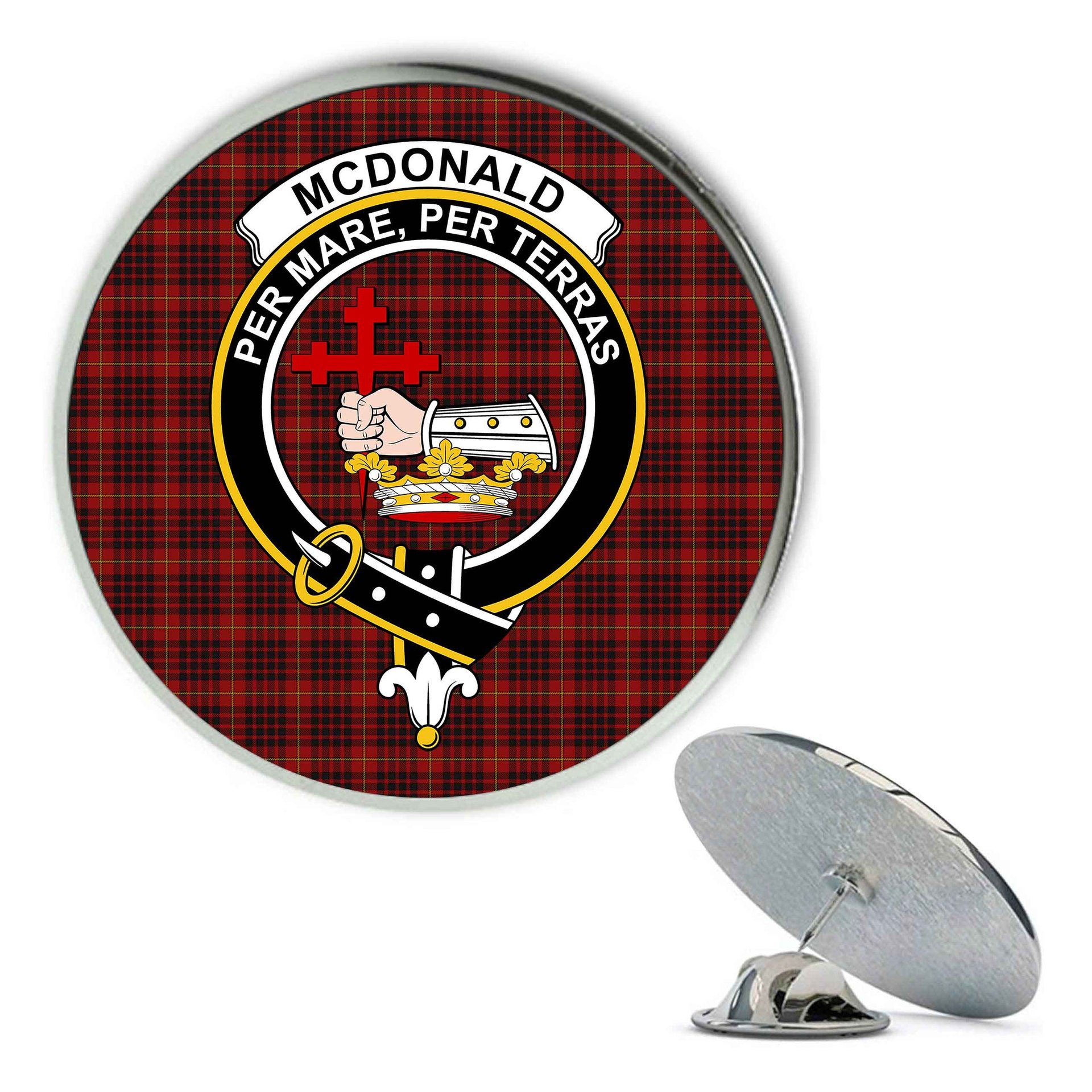 ScotsTee Shop Scottish McDonald of Ardnamurchan Metal Tartan Lapel Pin Scottish Clan Crest Badge