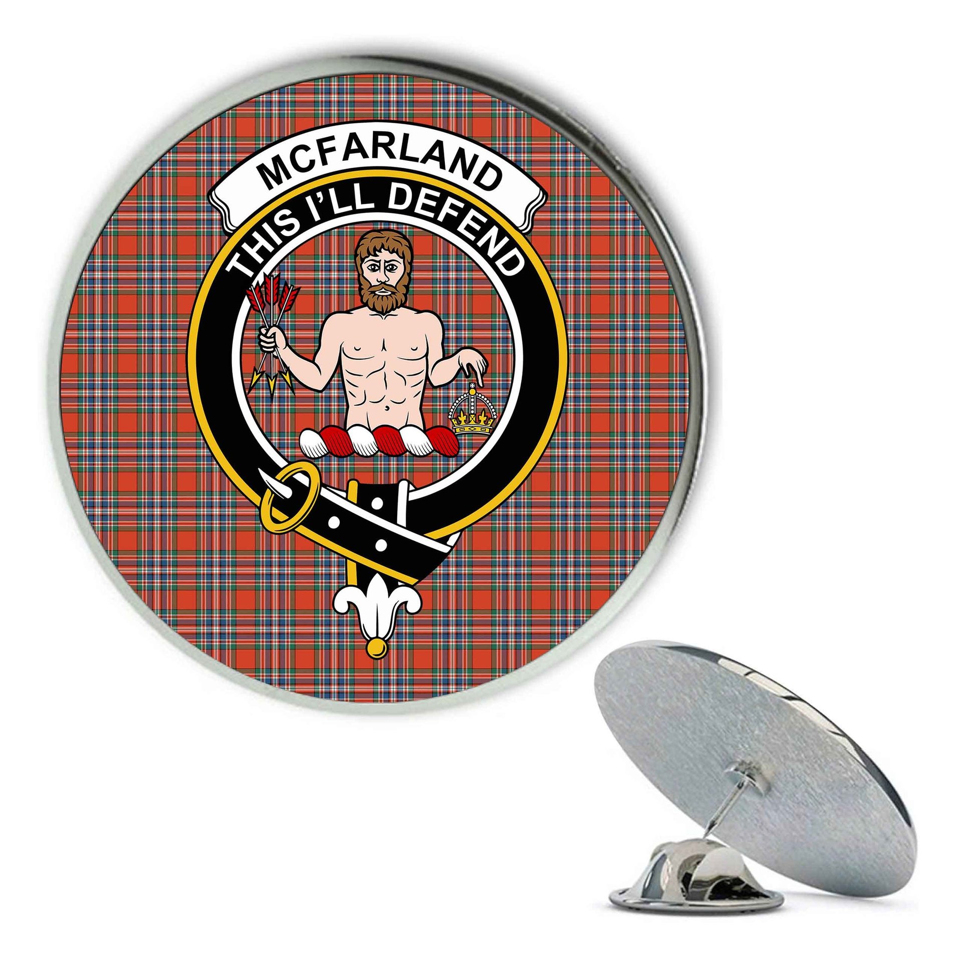 ScotsTee Shop Scottish McFarland Ancient Metal Tartan Lapel Pin Scottish Clan Crest Badge