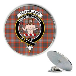 ScotsTee Shop Scottish McFarland Ancient Metal Tartan Lapel Pin Scottish Clan Crest Badge