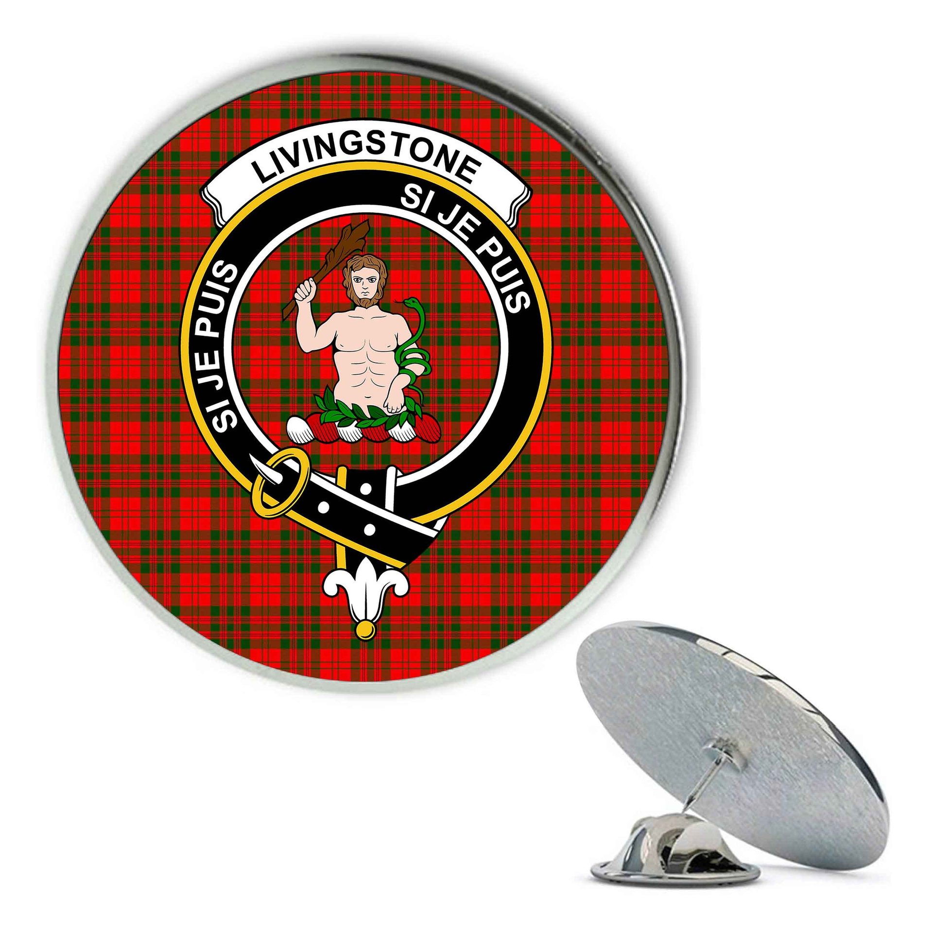 ScotsTee Shop Scottish Livingstone Modern Metal Tartan Lapel Pin Scottish Clan Crest Badge