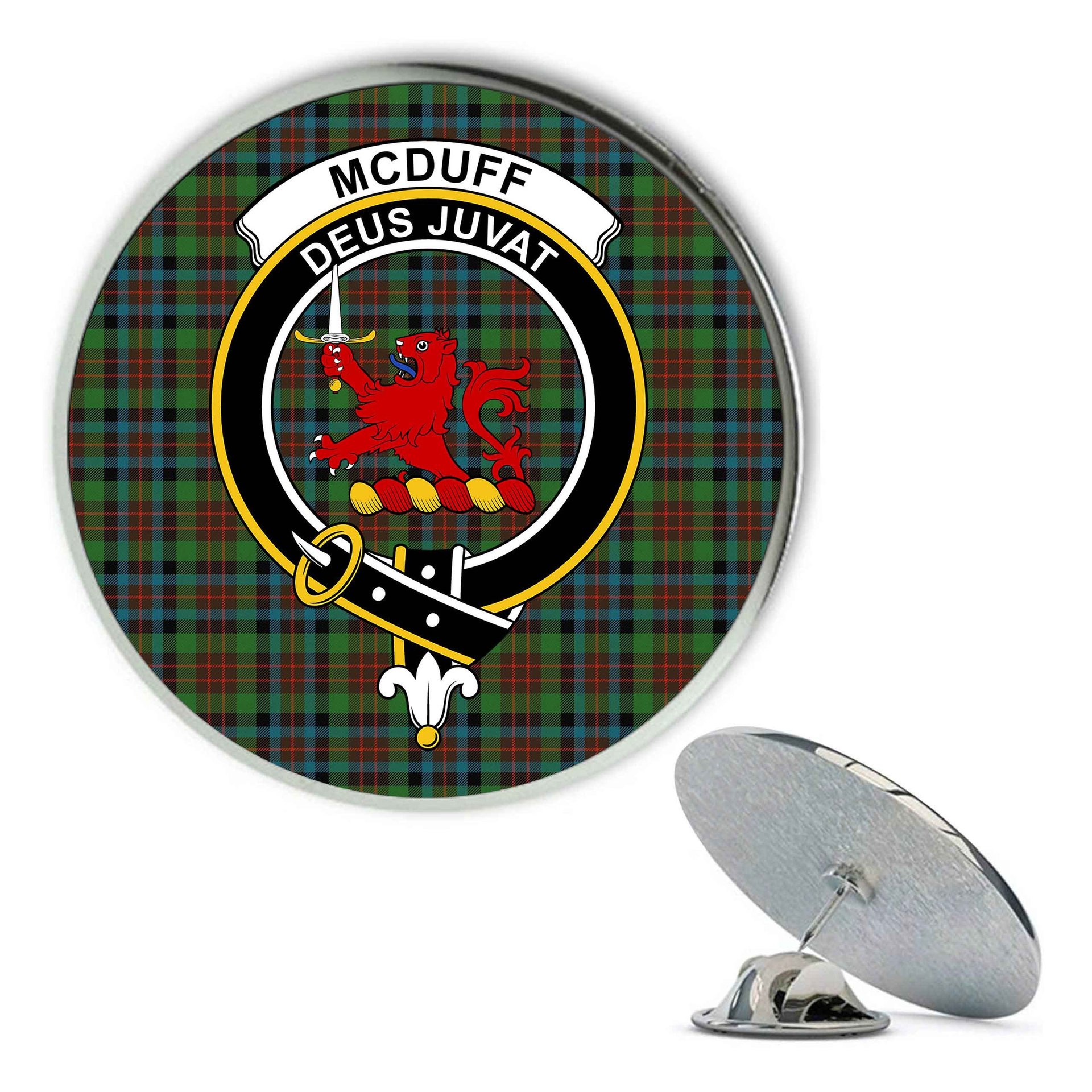 ScotsTee Shop Scottish McDuff Hunting Ancient Metal Tartan Lapel Pin Scottish Clan Crest Badge