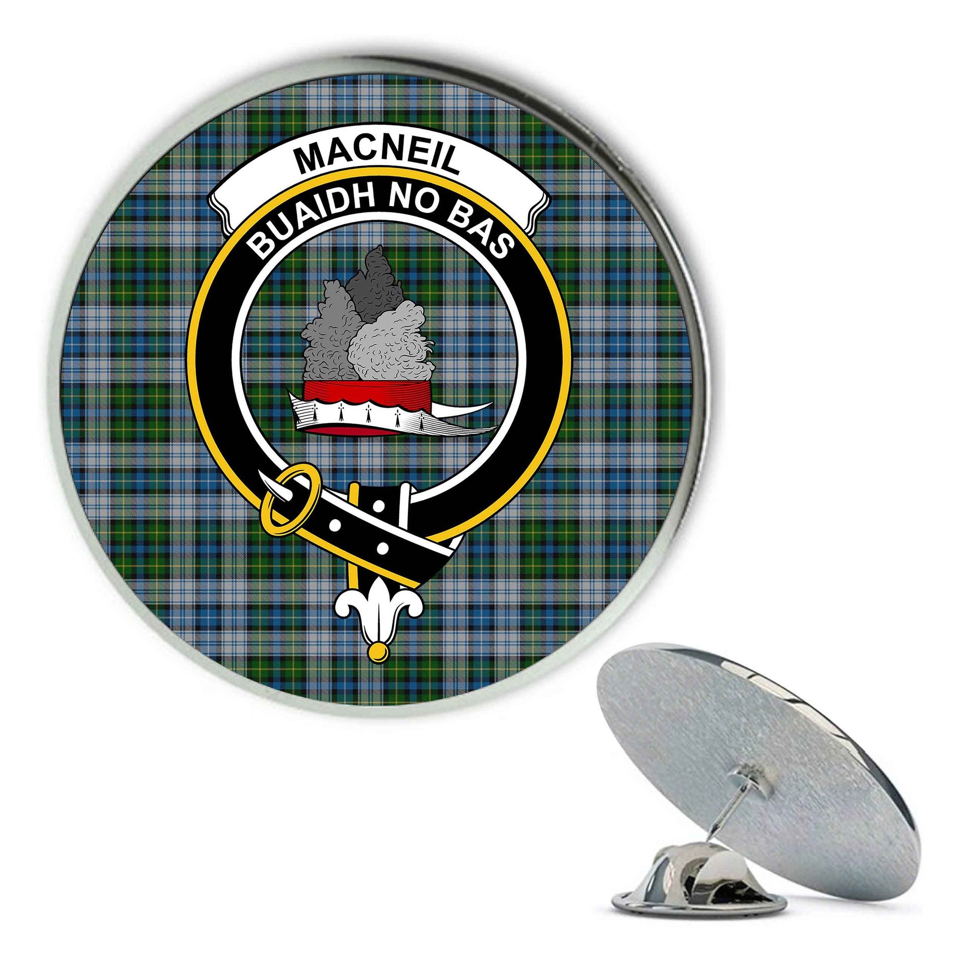 ScotsTee Shop Scottish MacNeil Dress Metal Tartan Lapel Pin Scottish Clan Crest Badge
