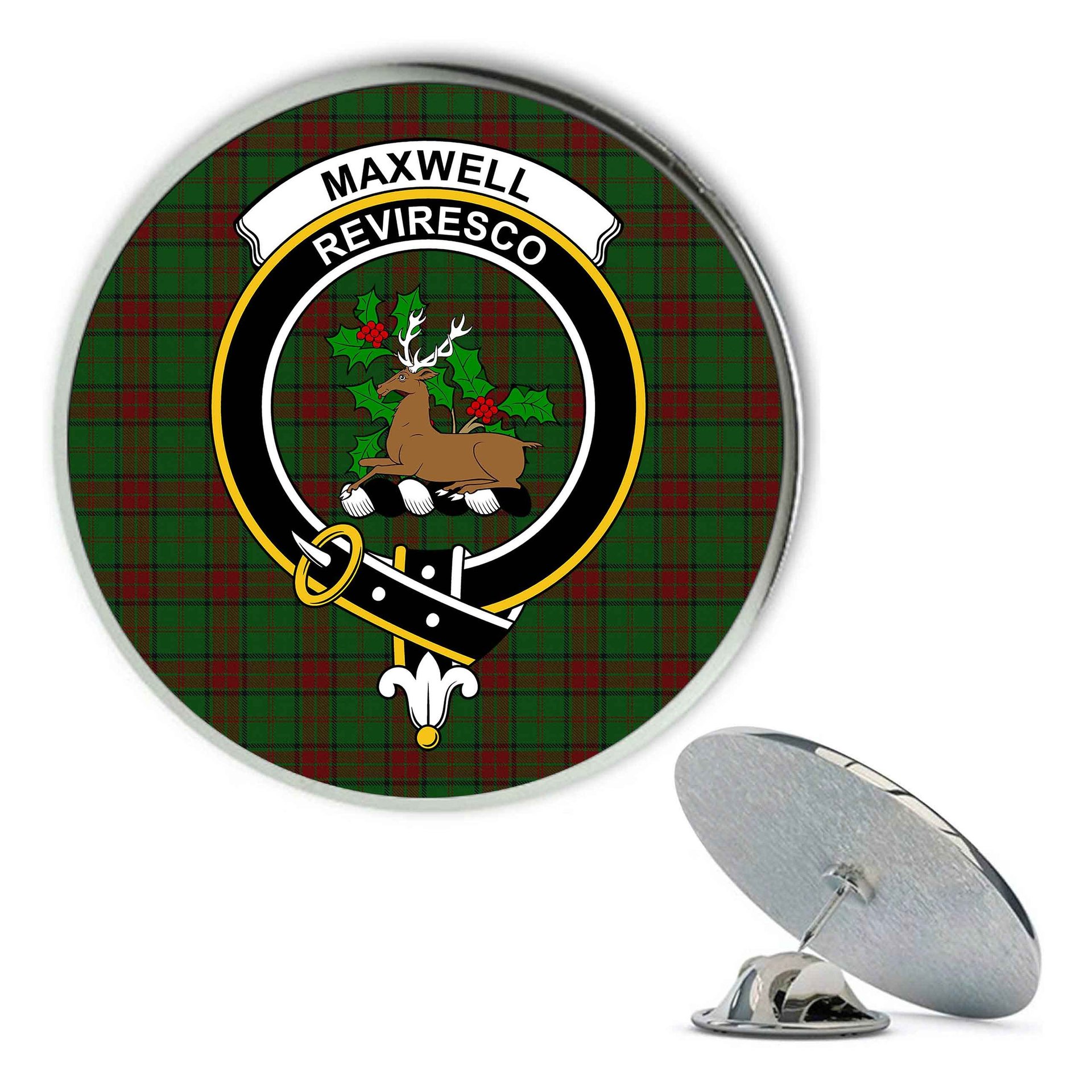 ScotsTee Shop Scottish Maxwell Hunting Metal Tartan Lapel Pin Scottish Clan Crest Badge