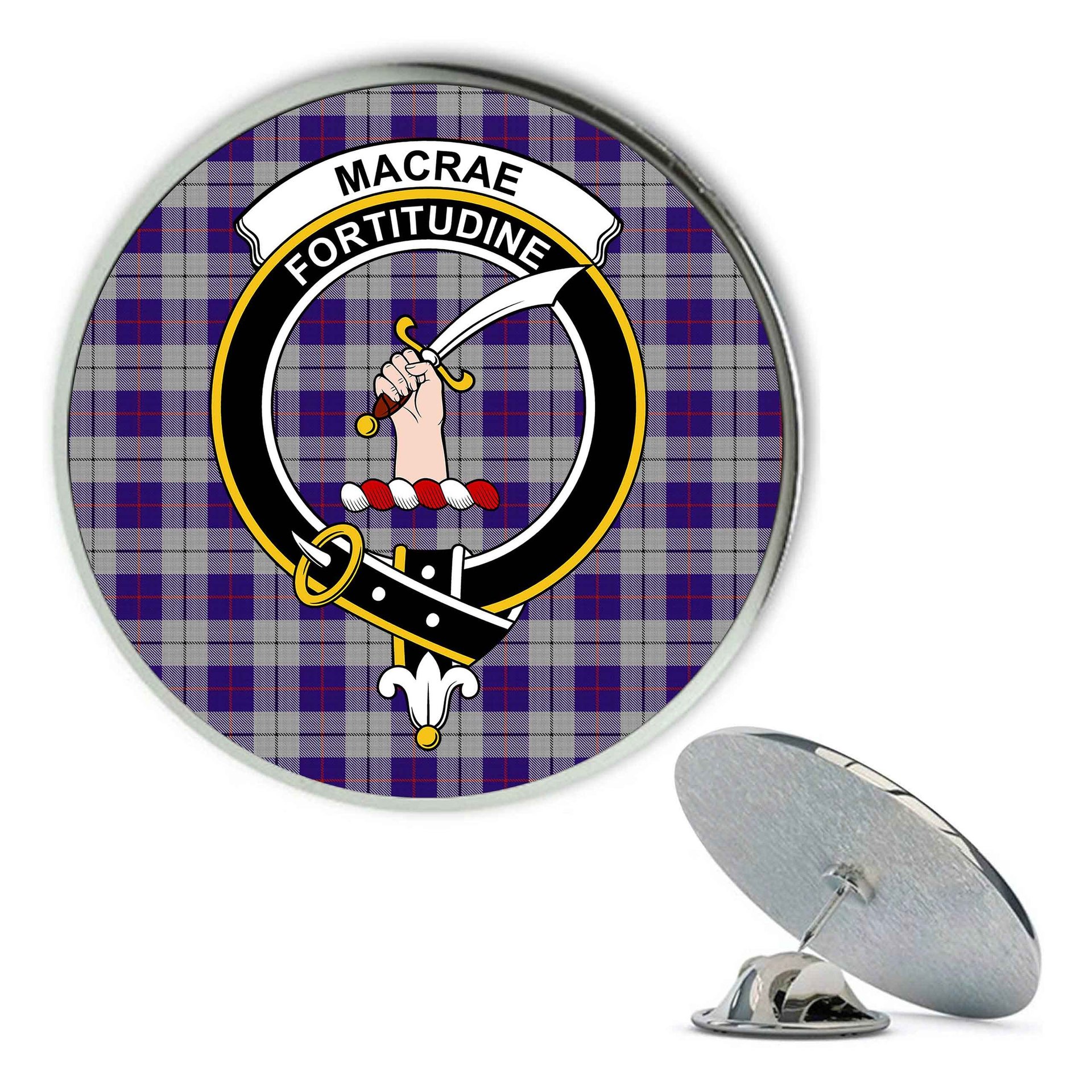 ScotsTee Shop Scottish MacRae Dress Purple 1 Metal Tartan Lapel Pin Scottish Clan Crest Badge