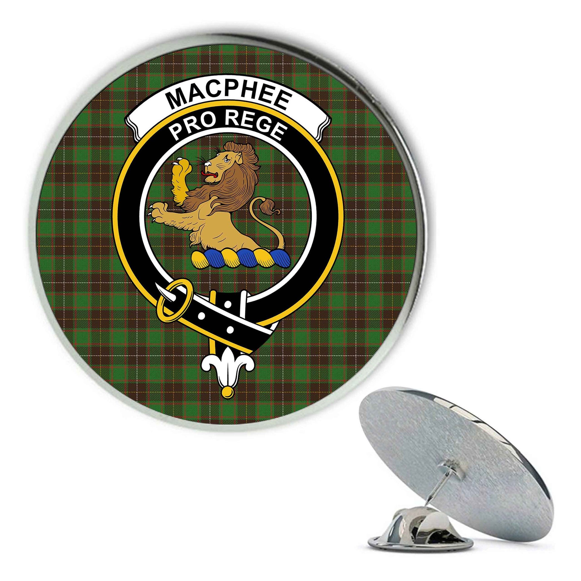 ScotsTee Shop Scottish MacPhee Hunting Ancient Metal Tartan Lapel Pin Scottish Clan Crest Badge