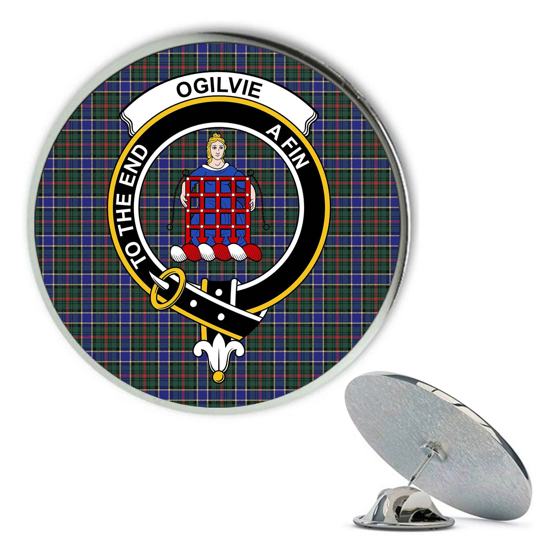 ScotsTee Shop Scottish Ogilvie (Ogilvy) Hunting Modern Metal Tartan Lapel Pin Scottish Clan Crest Badge