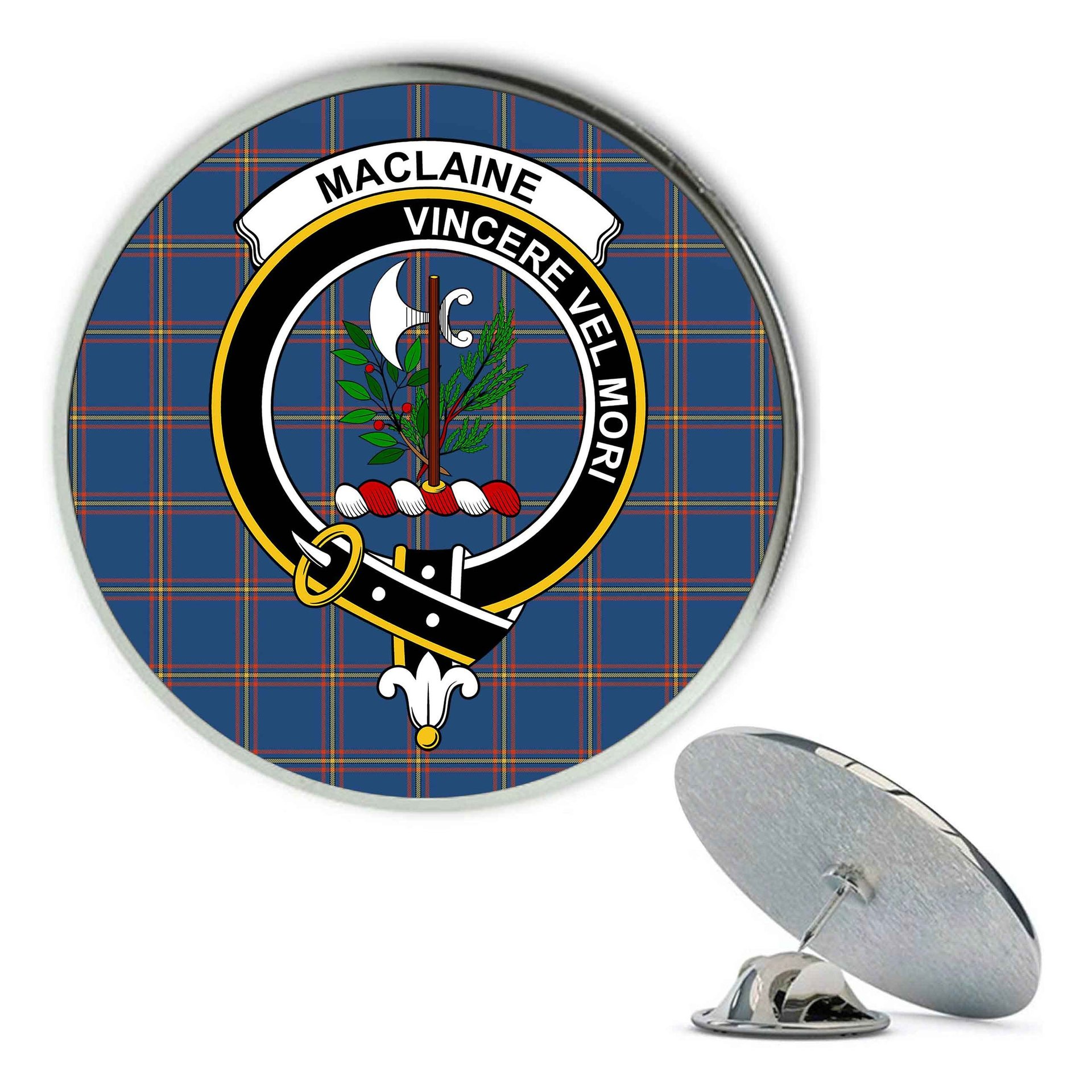 ScotsTee Shop Scottish MacLaine of Loch Buie Hunting Ancient Metal Tartan Lapel Pin Scottish Clan Crest Badge