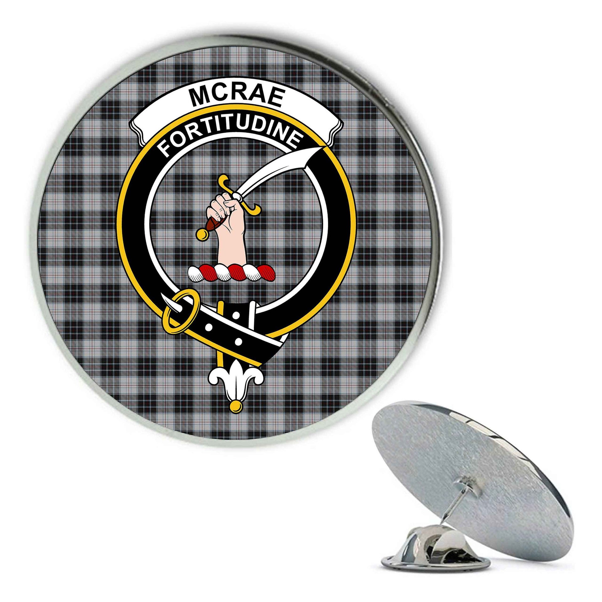 ScotsTee Shop Scottish McRae Dress Metal Tartan Lapel Pin Scottish Clan Crest Badge