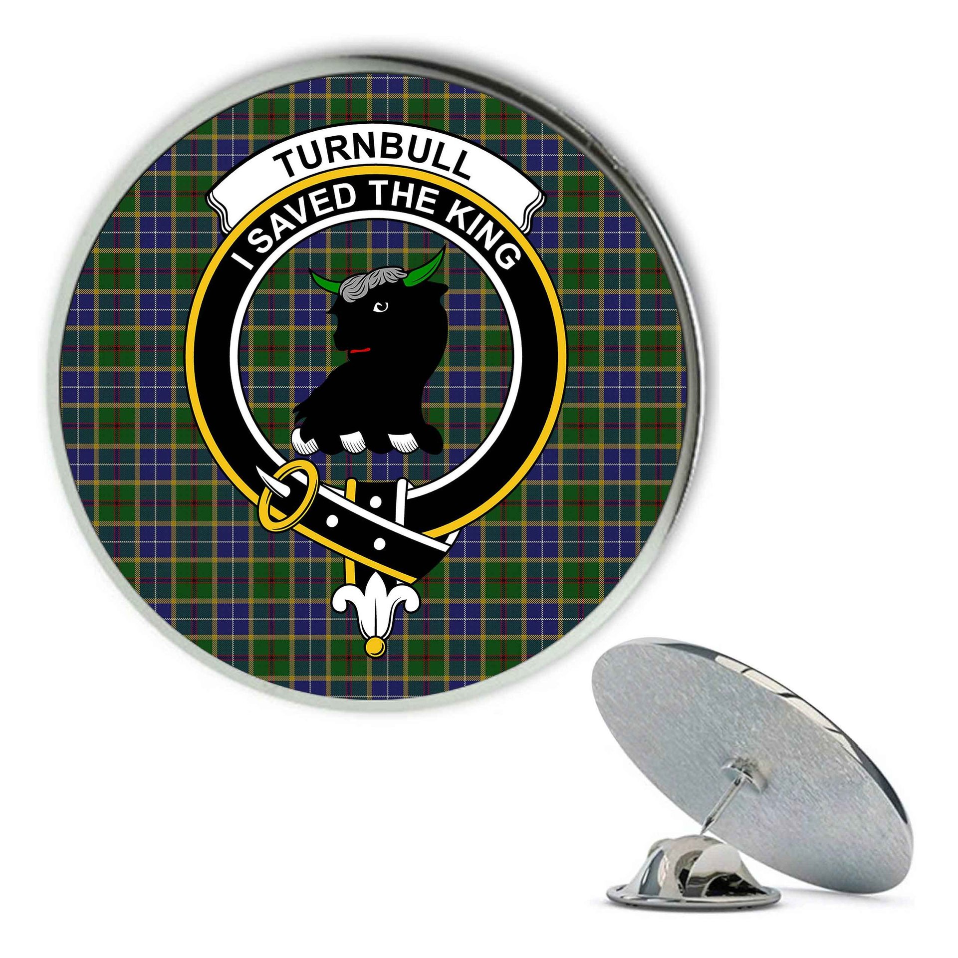 ScotsTee Shop Scottish Turnbull of Thornton Metal Tartan Lapel Pin Scottish Clan Crest Badge