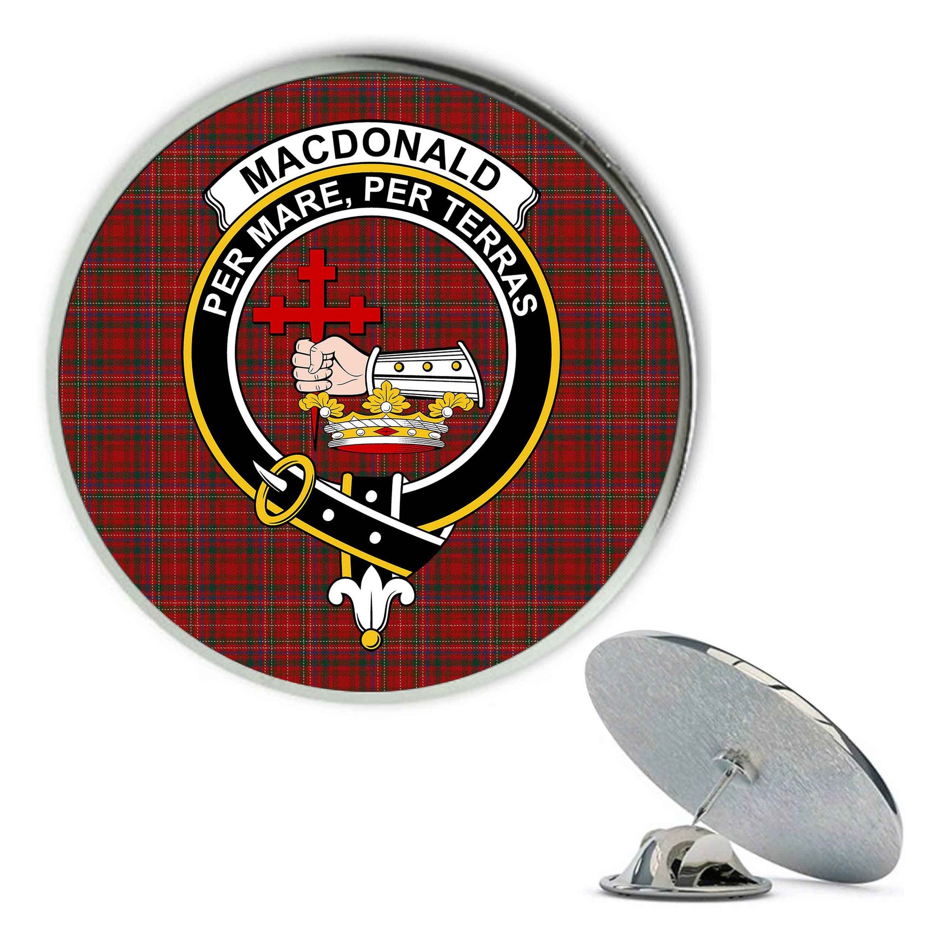 ScotsTee Shop Scottish MacDonald of Staffa 3 Metal Tartan Lapel Pin Scottish Clan Crest Badge