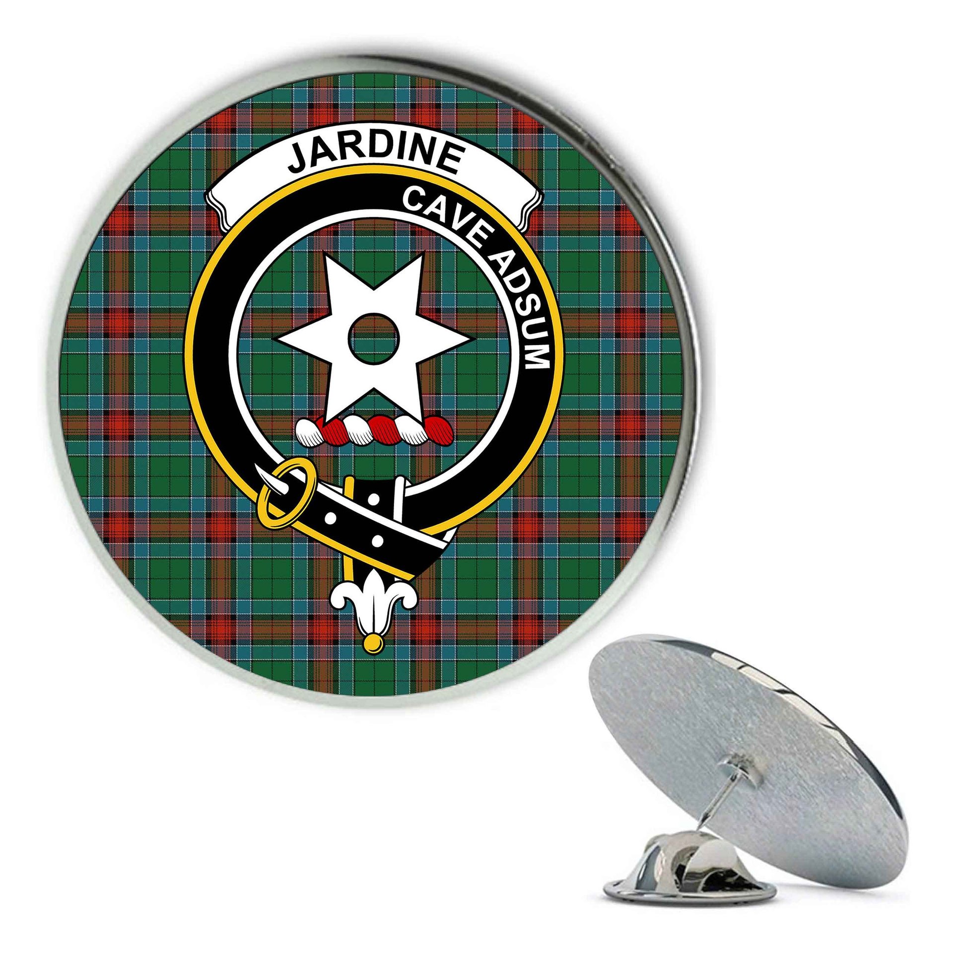 ScotsTee Shop Scottish Jardine Dress Ancient Metal Tartan Lapel Pin Scottish Clan Crest Badge
