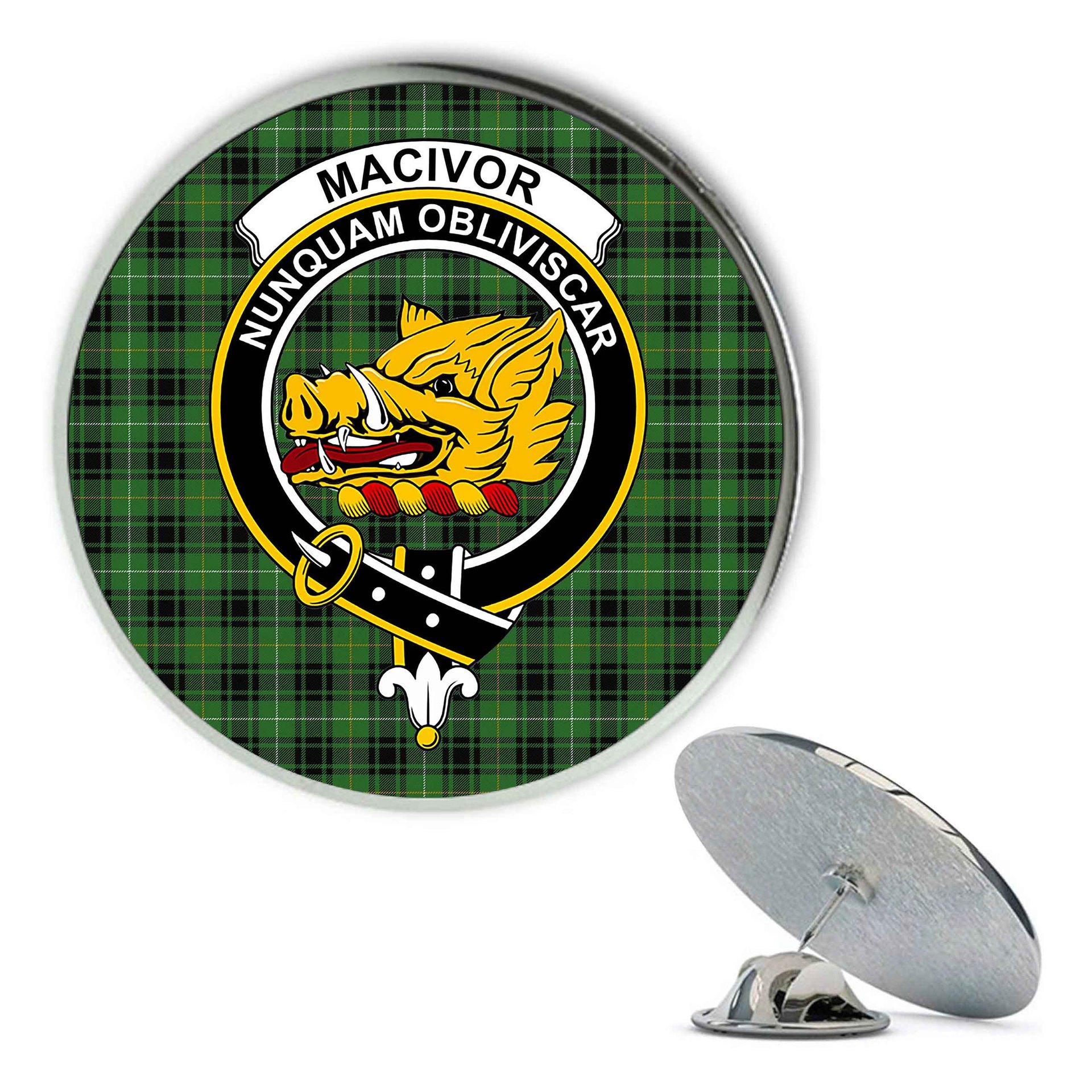 ScotsTee Shop Scottish MacIvor Hunting Ancient Metal Tartan Lapel Pin Scottish Clan Crest Badge