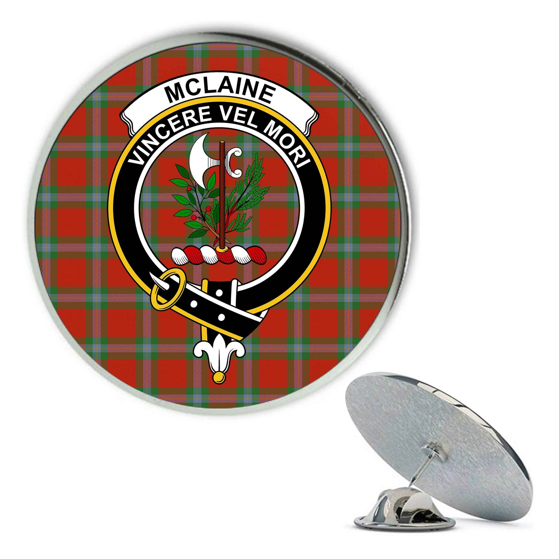 ScotsTee Shop Scottish McLaine of Loch Buie Ancient Metal Tartan Lapel Pin Scottish Clan Crest Badge