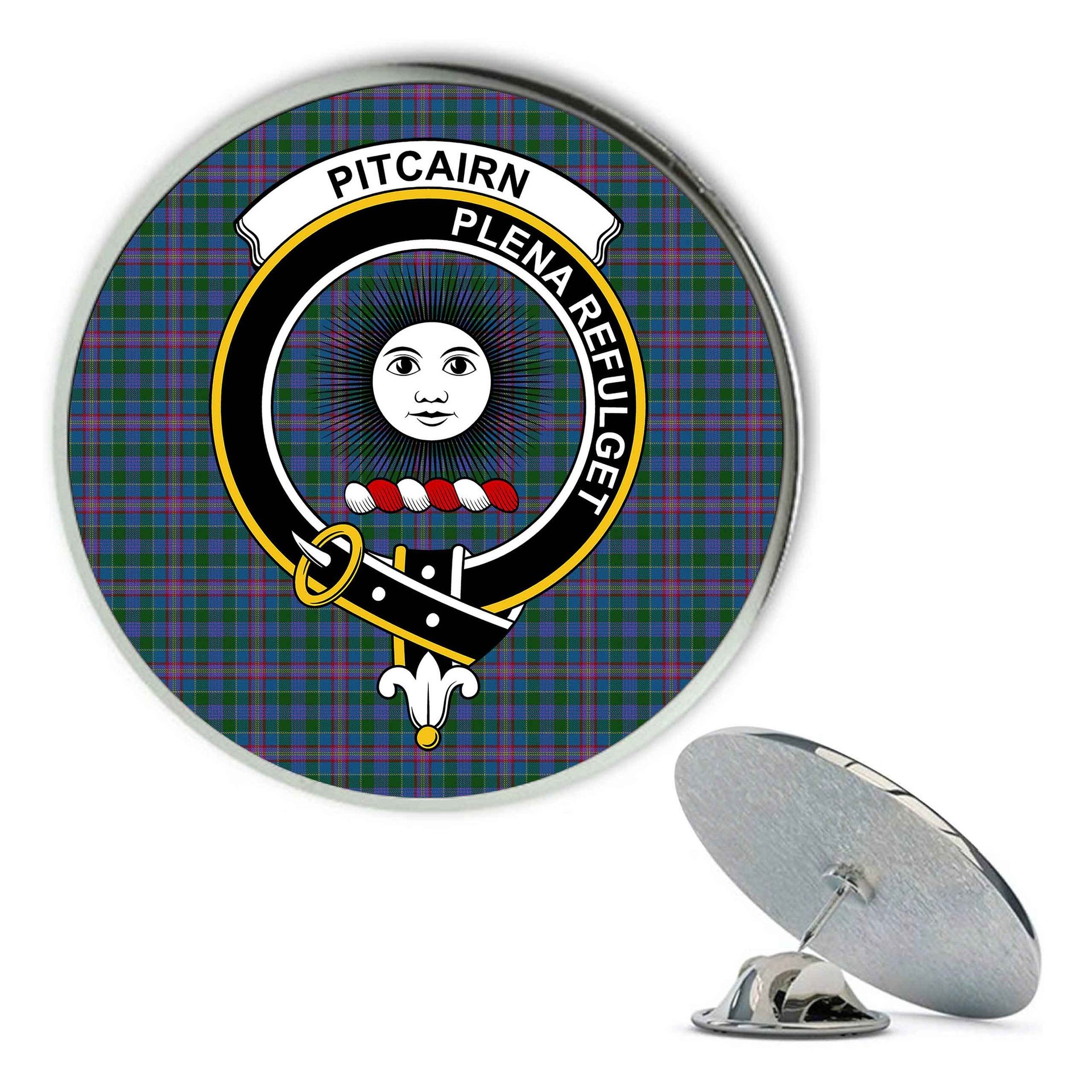ScotsTee Shop Scottish Pitcairn Heritage Hunting Metal Tartan Lapel Pin Scottish Clan Crest Badge