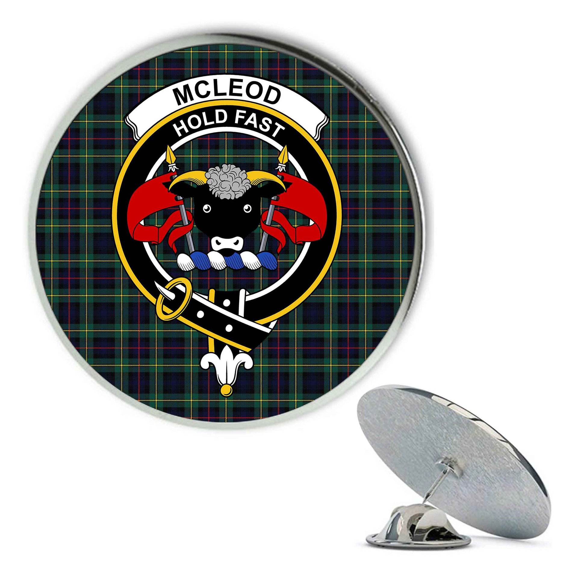 ScotsTee Shop Scottish McLeod of Skye Modern Metal Tartan Lapel Pin Scottish Clan Crest Badge