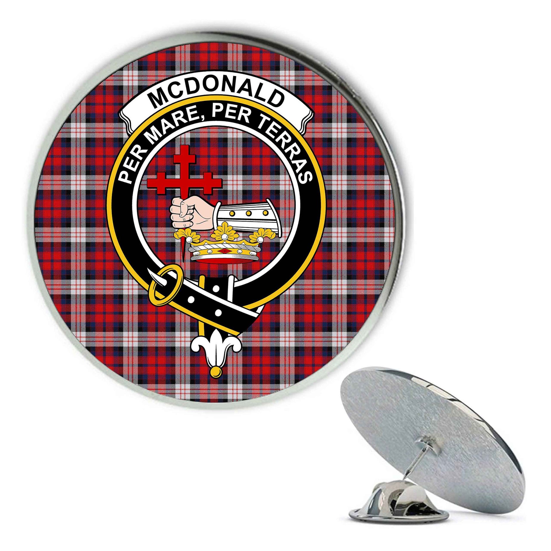 ScotsTee Shop Scottish McDonald Dress Irish Modern Metal Tartan Lapel Pin Scottish Clan Crest Badge
