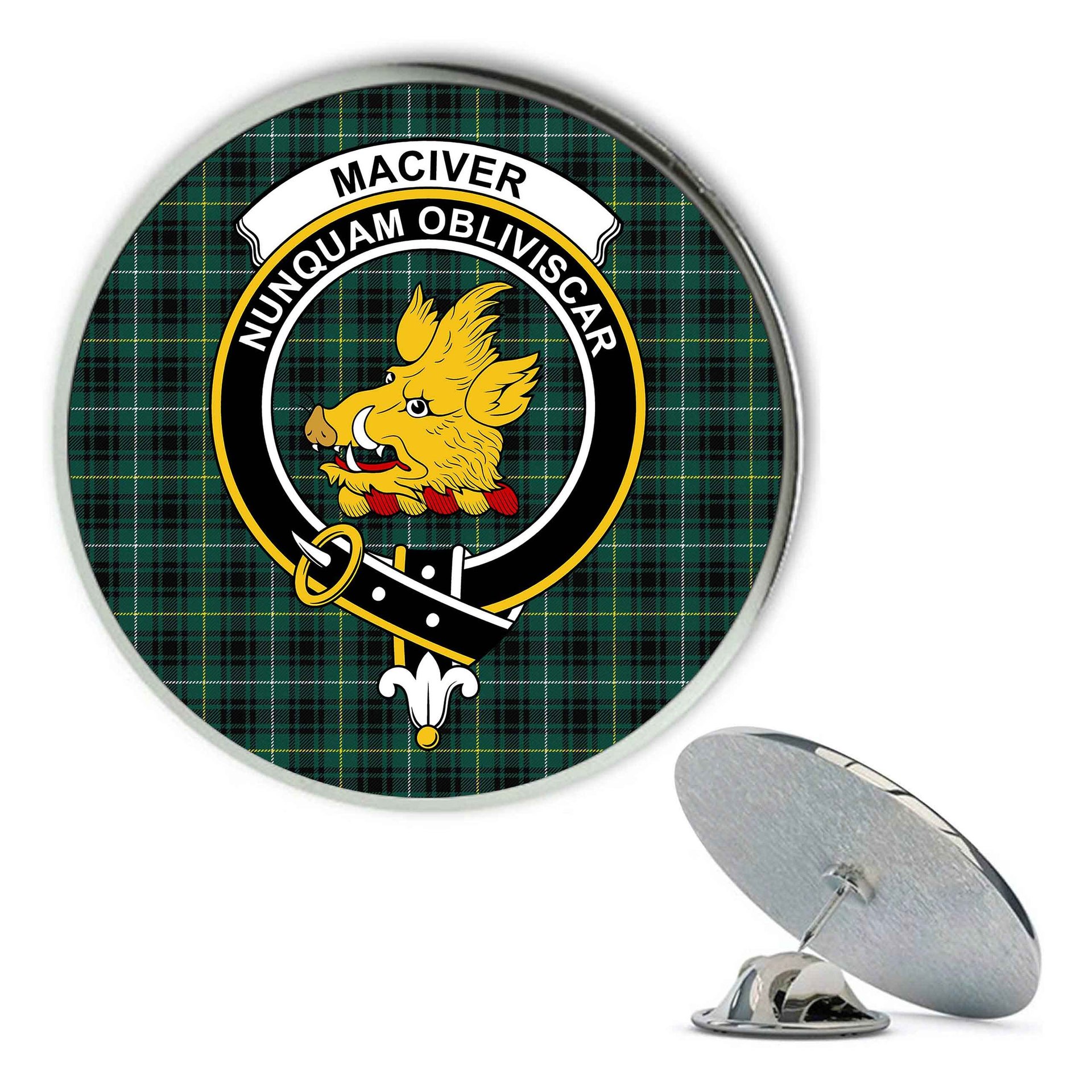 ScotsTee Shop Scottish MacIver Hunting Modern Metal Tartan Lapel Pin Scottish Clan Crest Badge