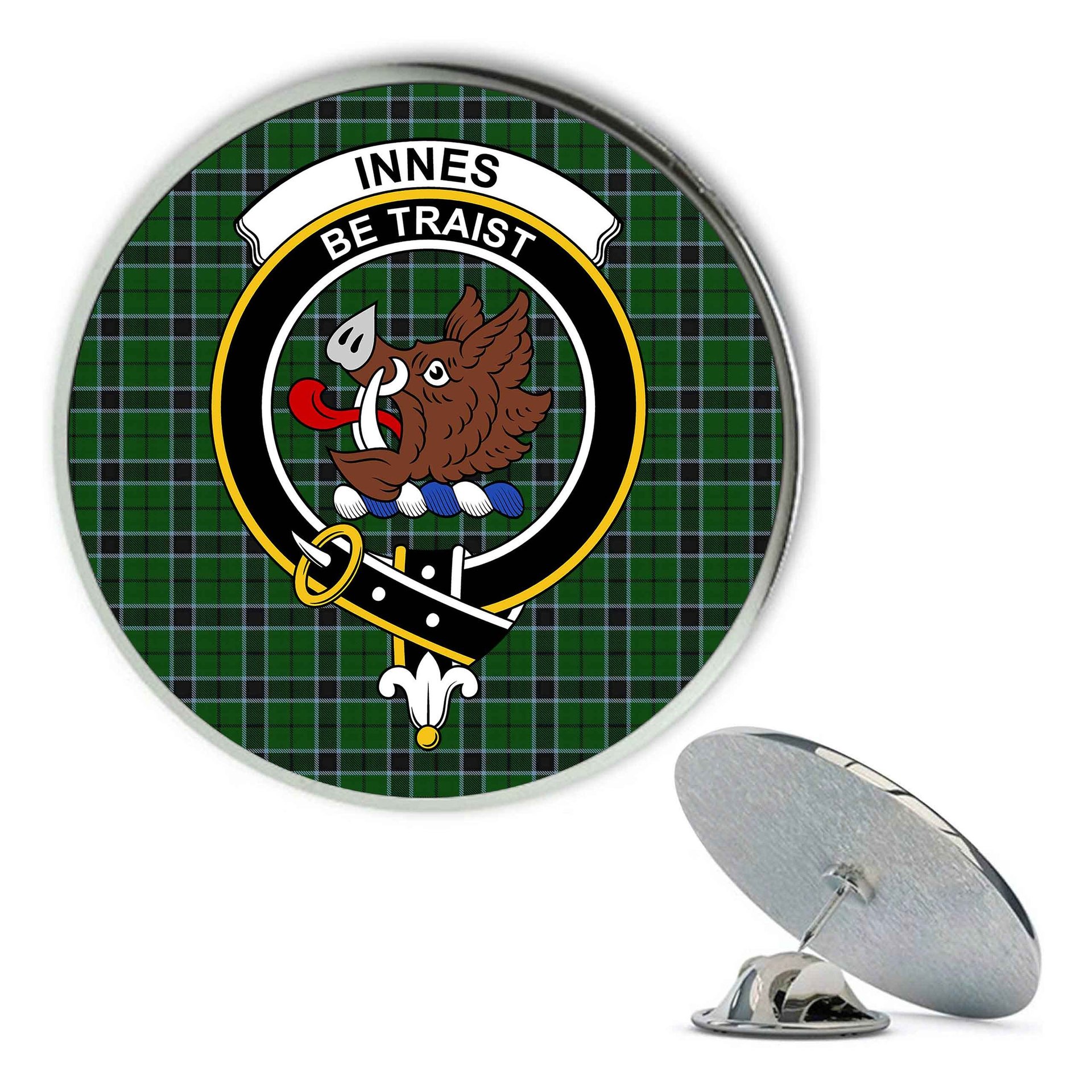 ScotsTee Shop Scottish Innes Hunting Metal Tartan Lapel Pin Scottish Clan Crest Badge
