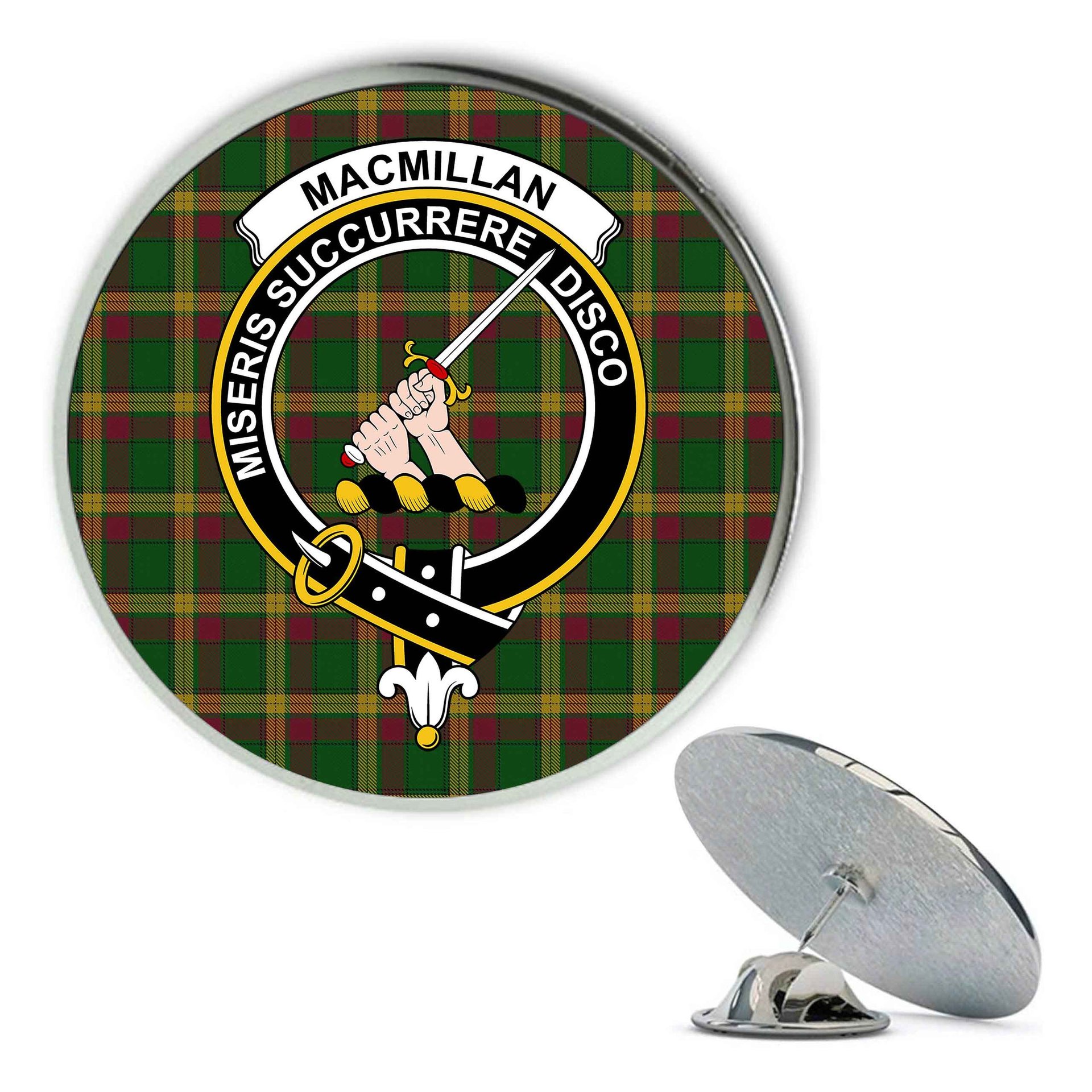 ScotsTee Shop Scottish MacMillan Anc Clans Originaux Metal Tartan Lapel Pin Scottish Clan Crest Badge