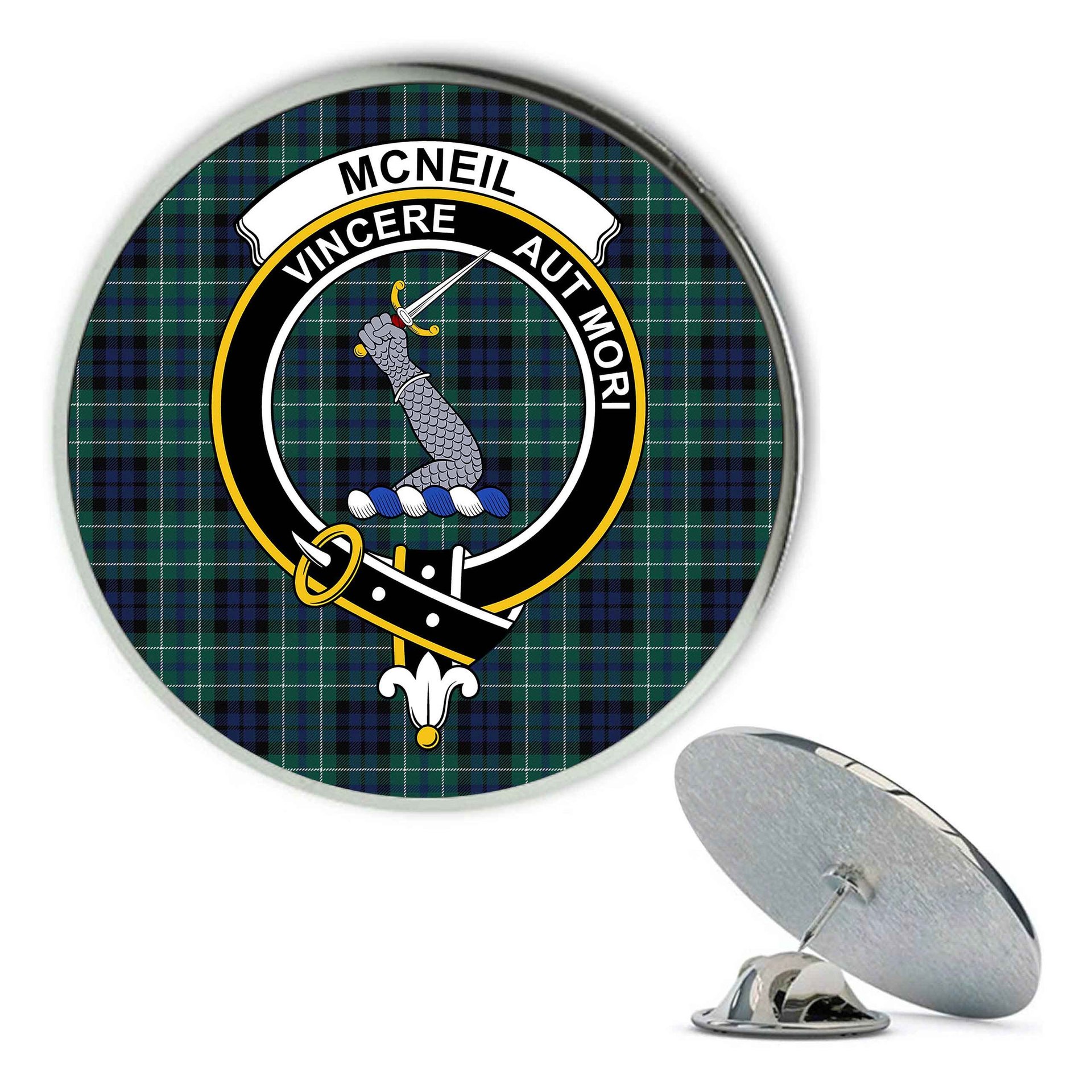 ScotsTee Shop Scottish McNeil of Colonsay Modern Metal Tartan Lapel Pin Scottish Clan Crest Badge